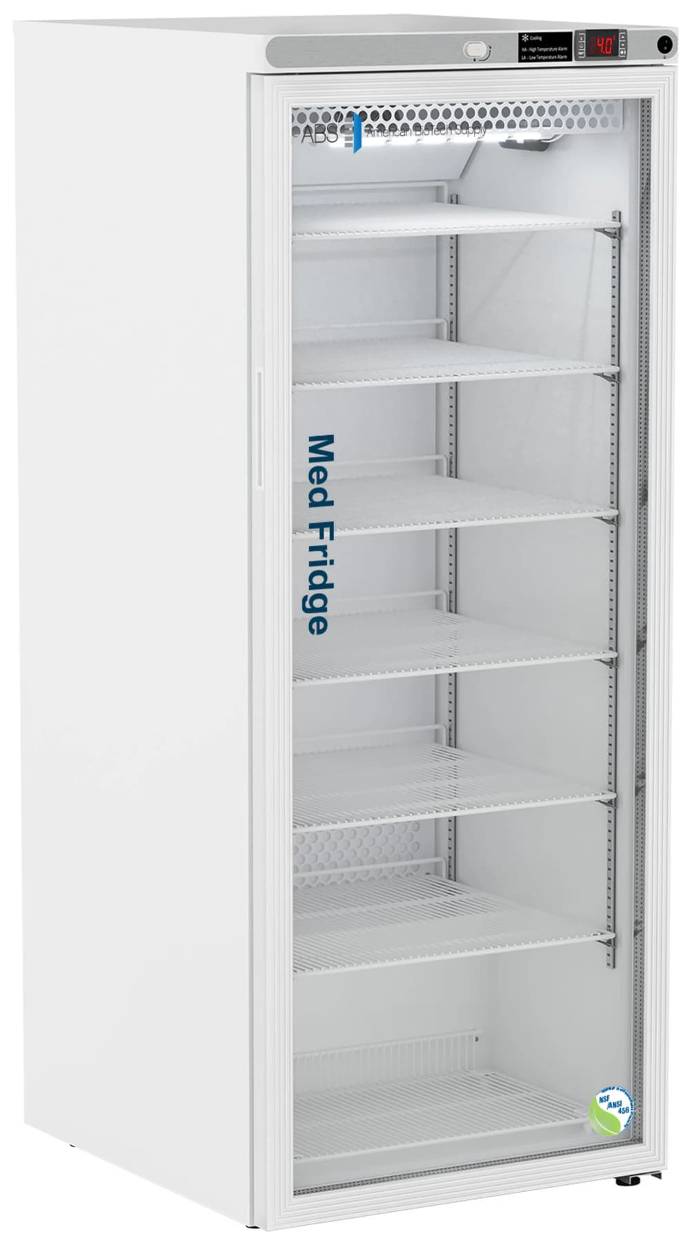 American Biotech Supply Vaccine Refrigerator, 10.5 Cu Ft, Glass Door, Right Hinge, 1 to 10°C, White - Refrigerator Pharmacy White - Image 1