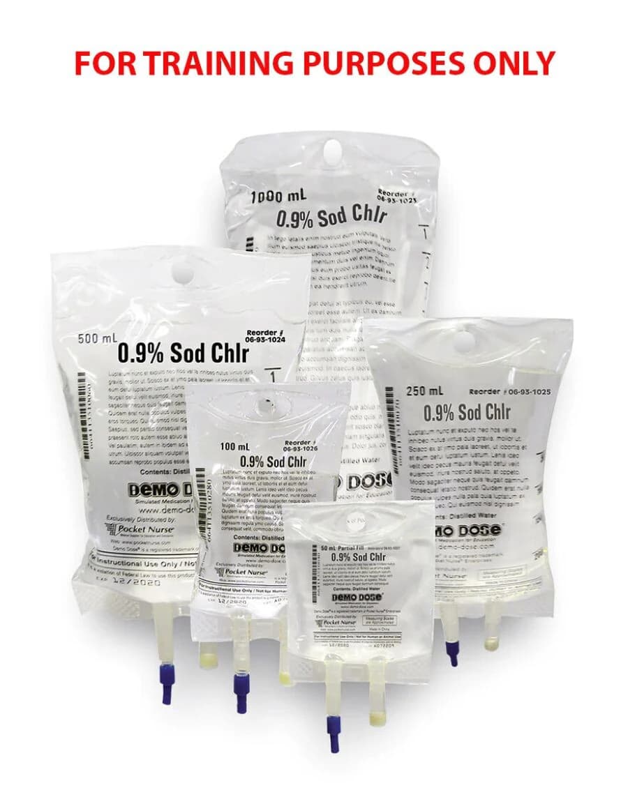Pocket Nurse Simulated IV Fluid 0.9% NaCl, 250mL IV Bag (Simulation Training) - Simulated IV Fluid 0.9 NaCL - Image 1
