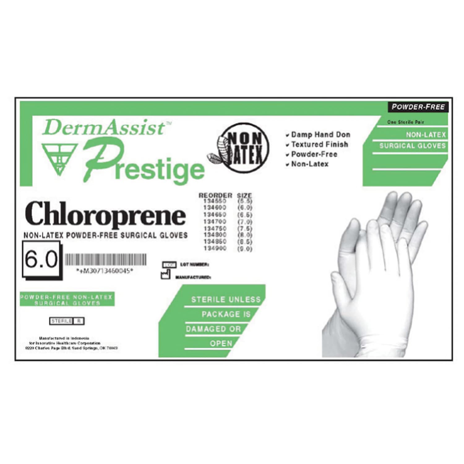 Prestige Chloroprene Surgical Gloves, Powder-Free, Latex-Free, Sterile, Size 8, White, 25/Box - DermAssist Glv Surg PF LF ST - Image 1