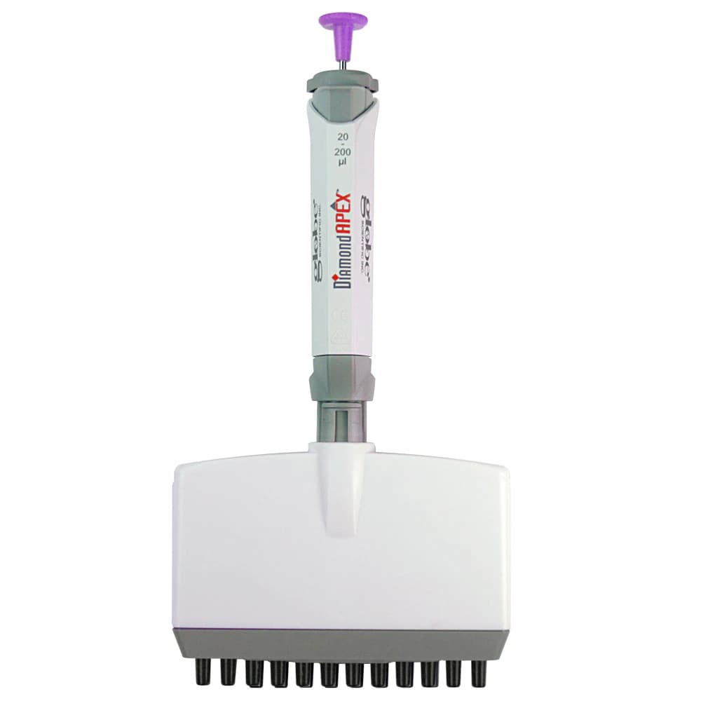 Globe Scientific Diamond Apex Adjustable Volume Pipettor, 20-200 µL, 12-Channel, Autoclavable, Each - Pipet Adj Dmnd Apx 12Ch - Image 1