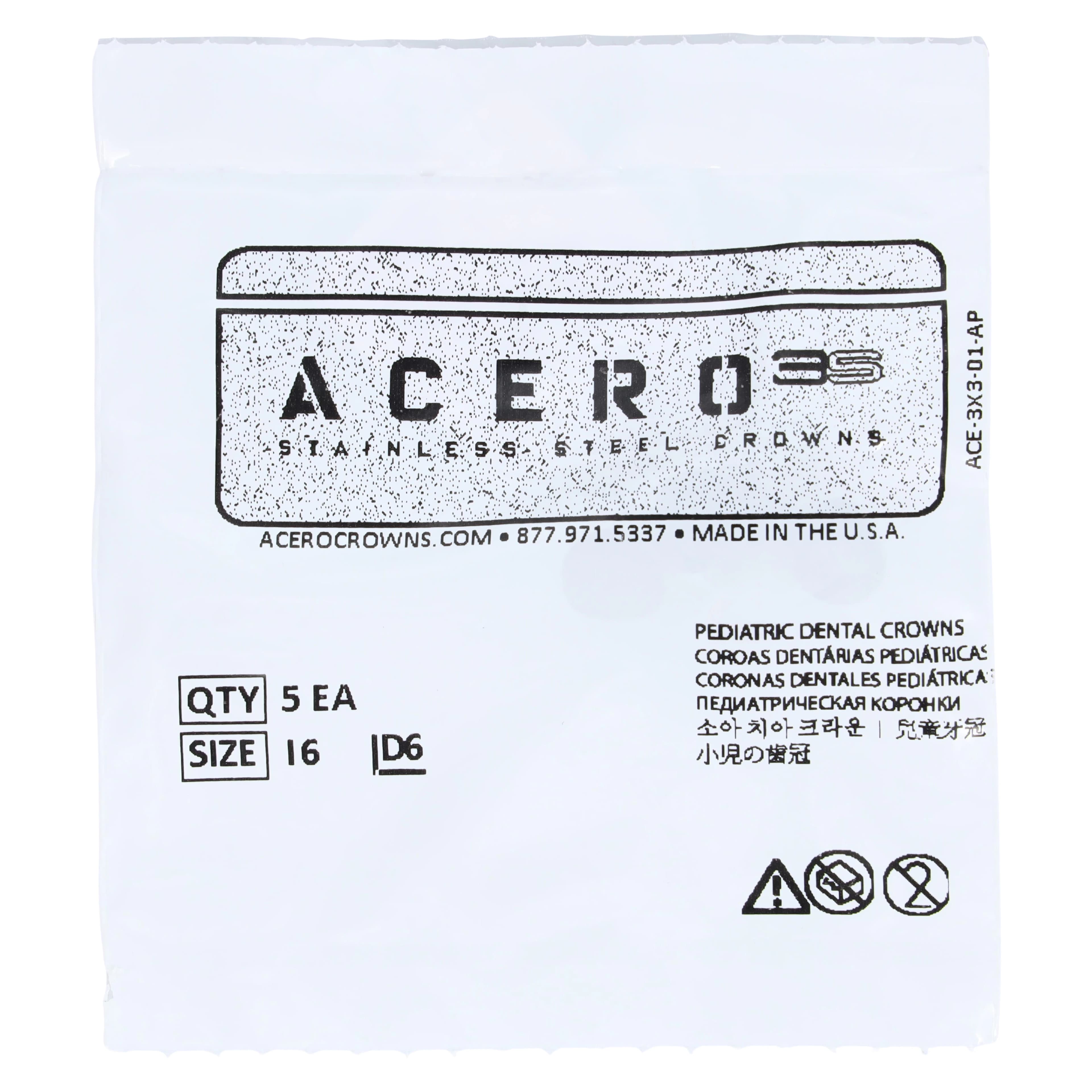 Acero 3S Primary Molar Stainless Steel Crown, Upper Left First Molar "I", Size 6, 5/Pack - Acero 3S Upper Left First Molar "I" Refill 5/Pack - Image 1