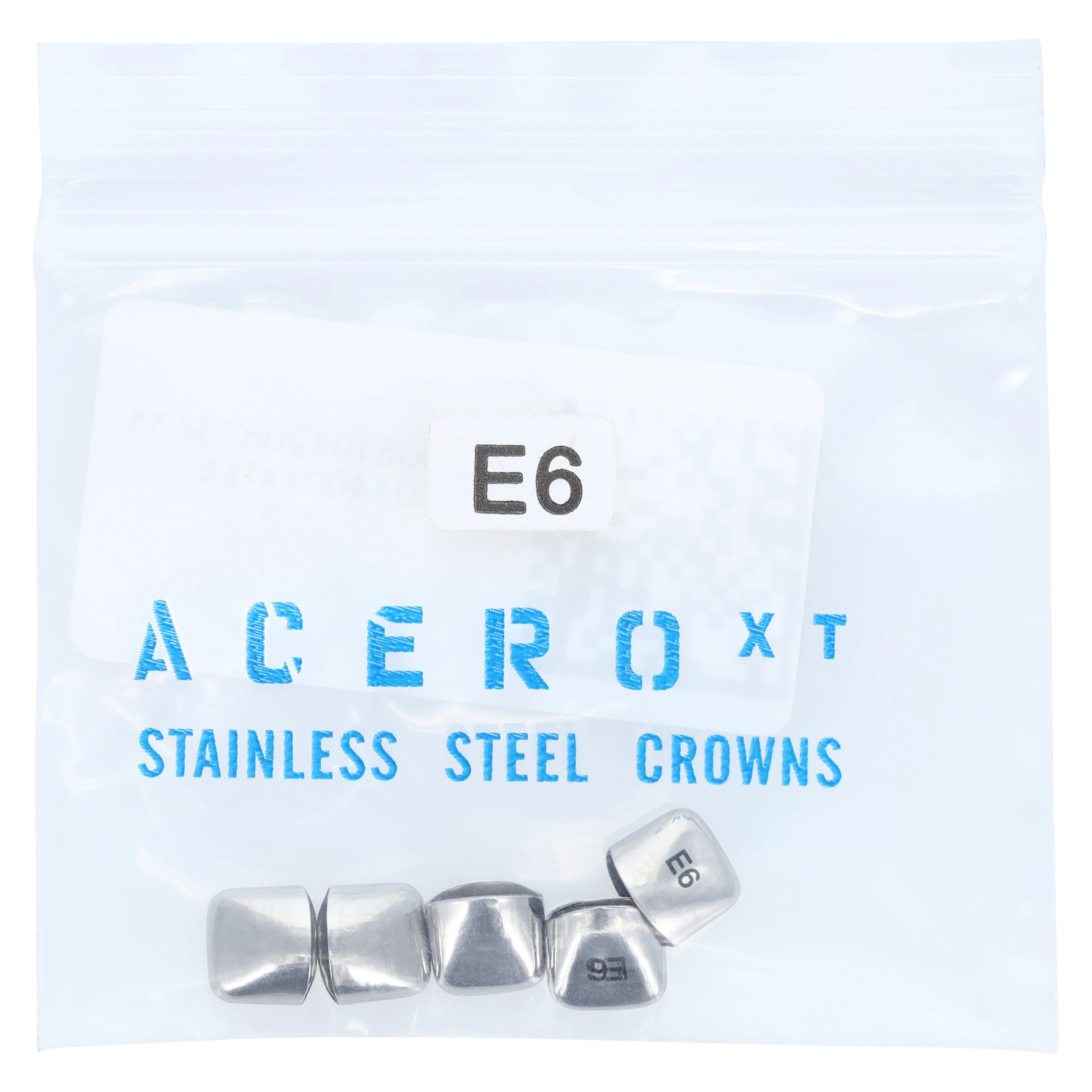 Acero XT Stainless Steel Primary Anterior Crown, Upper Right Central, Size 6, 5/Pack, XT E6 - Acero Crowns XT Anterior Upper Right Central Size 6 Pack of 5 - Image 1
