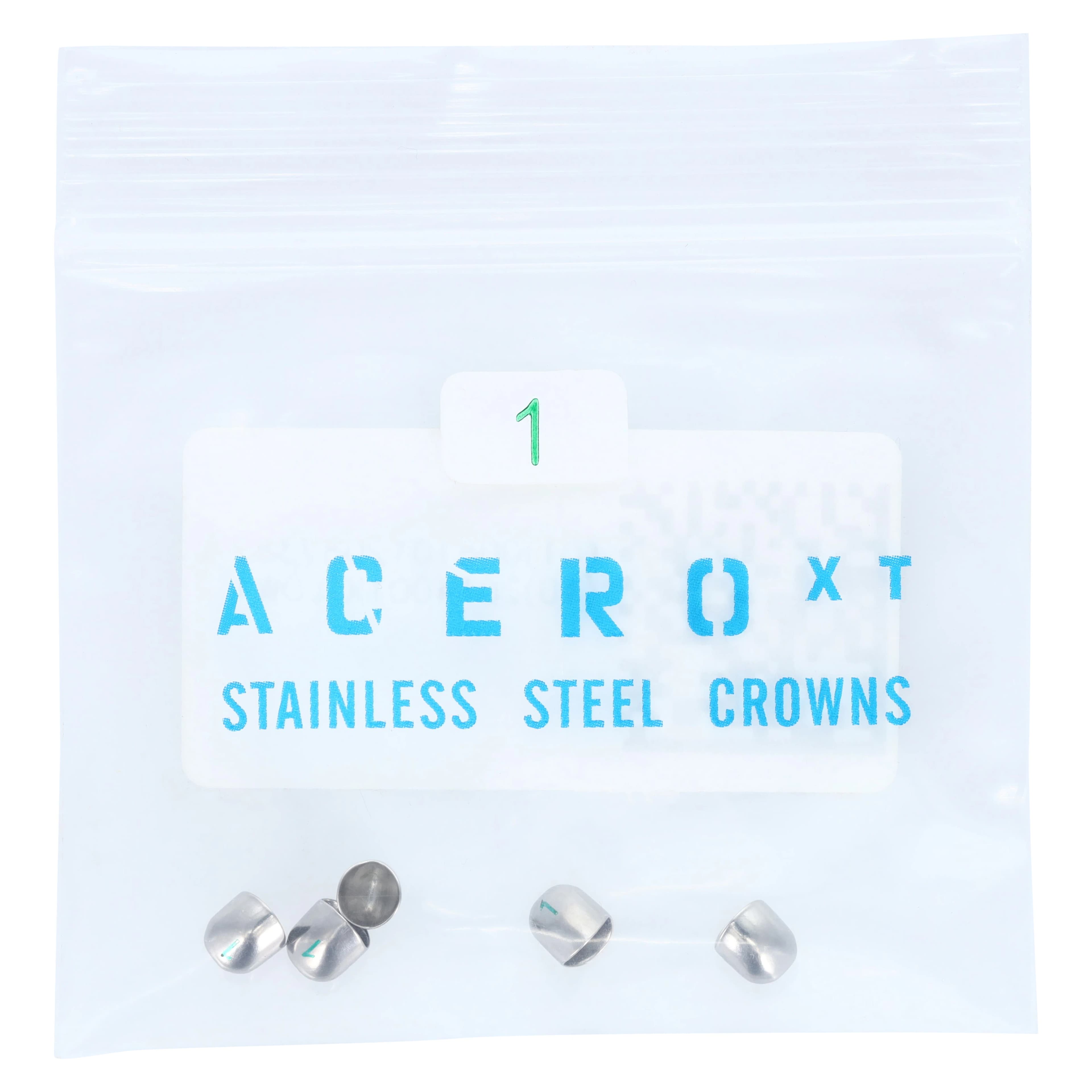 Acero XT Stainless Steel Primary Anterior Crown, Lower Canine, Size 1, 5/Pack (XT LOW1) - Acero Crowns XT Anterior Lower Canine Size 1 Pack of 5 - Image 1