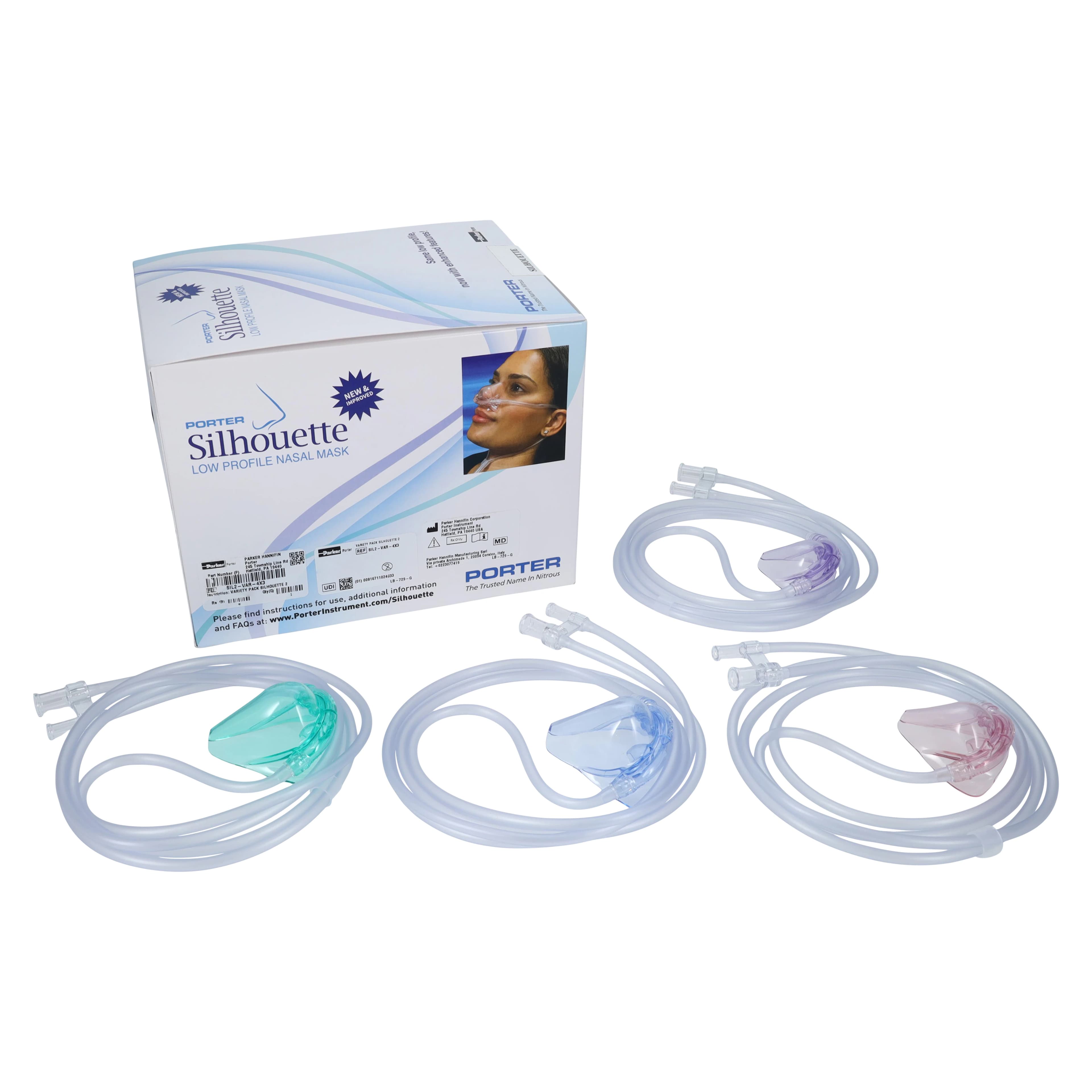 Porter Silhouette II Low Profile Nitrous Oxide Nasal Hood Variety Pack, 12/Pk, SIL2-VAR-4X3 - Silhouette II Variety Pack Nitrous Oxide Nasal Hood Pack of 12 - Image 1