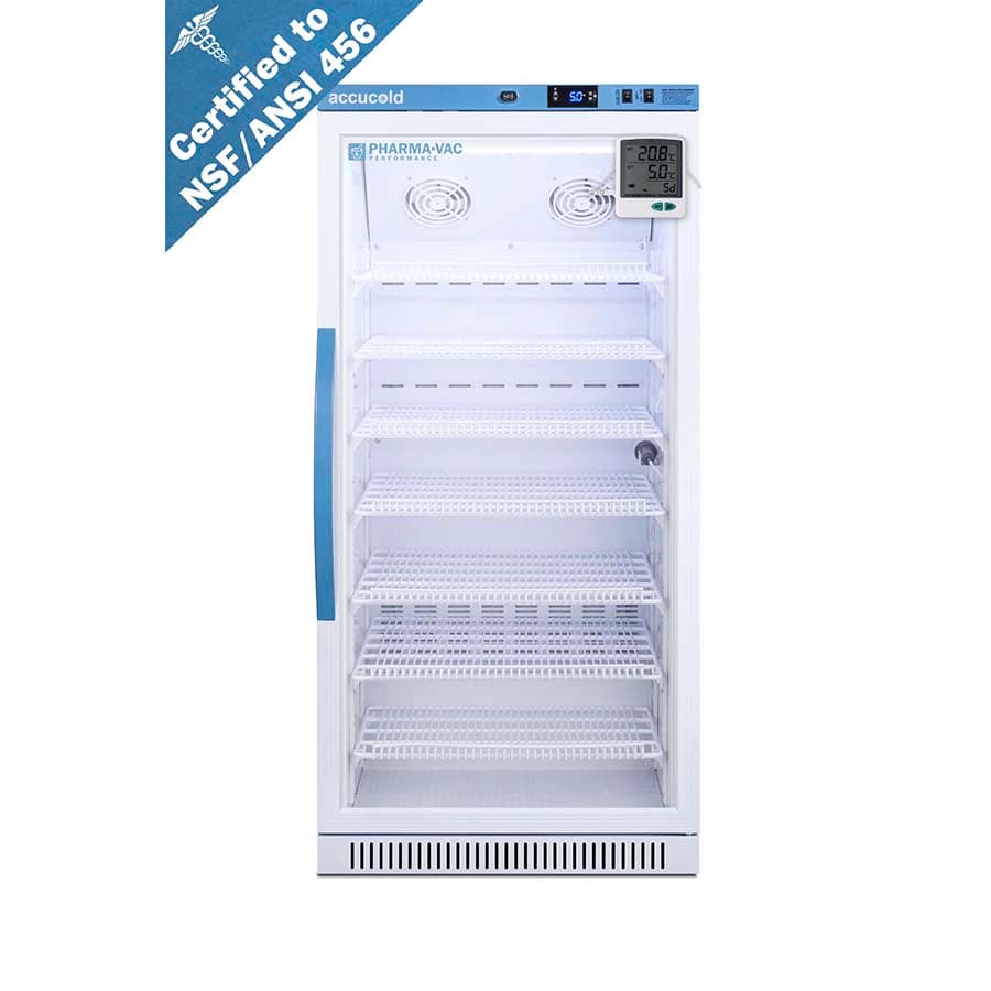 Accucold Performance Series Vaccine/Pharmacy Refrigerator, Upright Glass, 8 Cu Ft, +2 to 8°C, Right Hinge, Auto Defrost, 01KT0J07H7ZEZ59Q5Y335EVS9S - Fridge Vac Upright Glass - Image 1