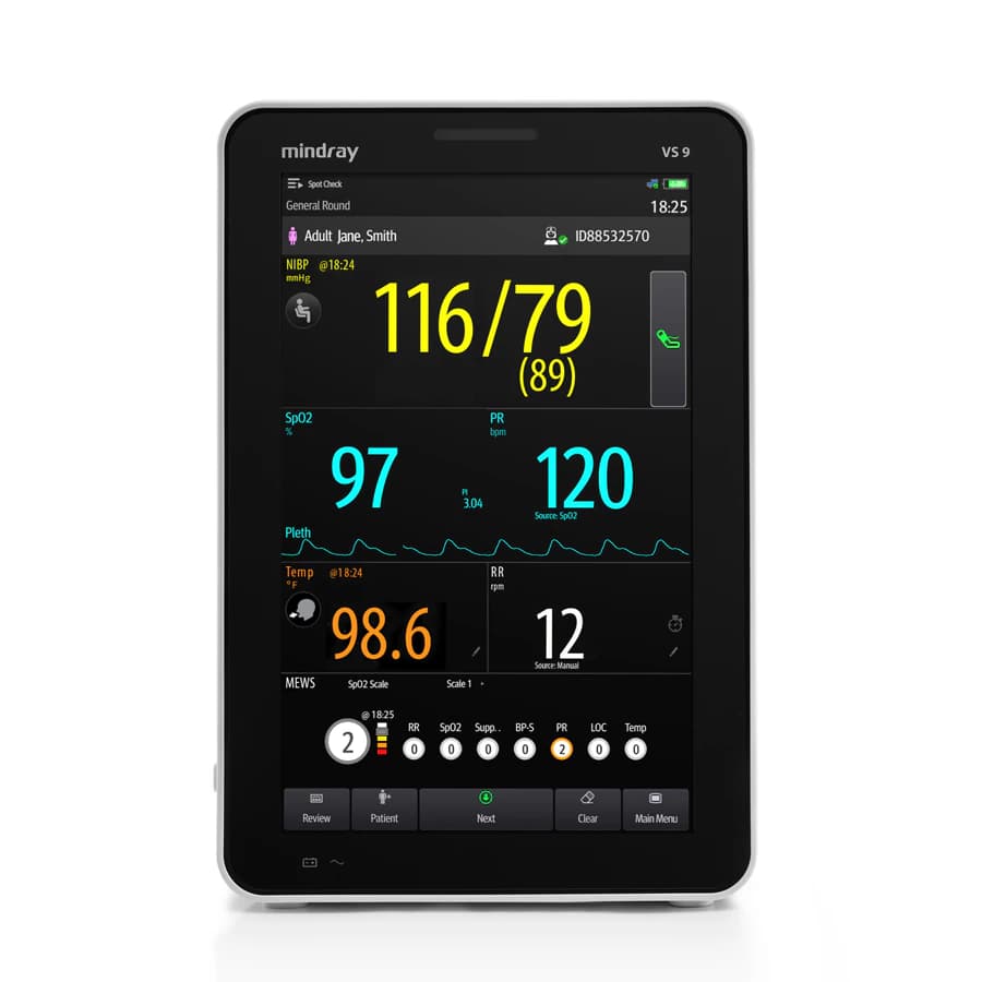 Mindray VS9 Vital Signs Monitor with NIBP, SpO2, and Temperature, Nellcor OxiMax SpO2, 1 Each - VS9 Vital Signs Monitor Non-invasive Blood Pressure and Pulse Rate Nellcor OxiMax SpO2 - Image 1