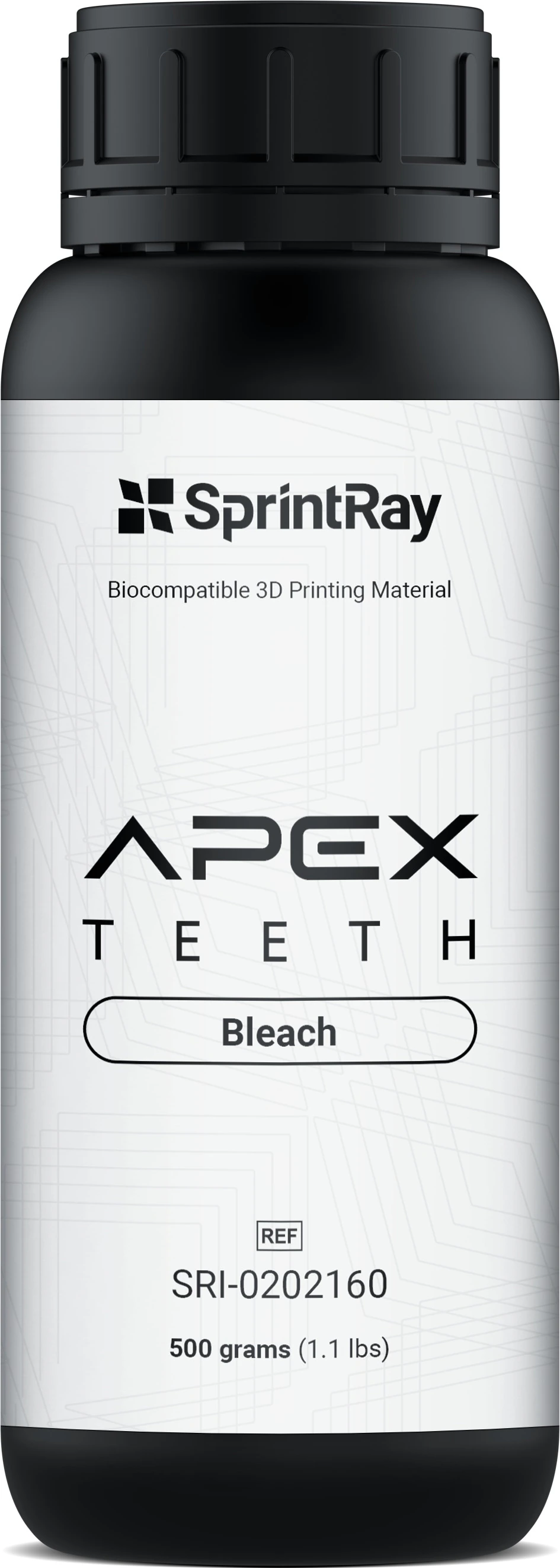 SprintRay APEX Teeth 3D Printing Resin, Shade Bleach, 500g Bottle - APEX Teeth - Bleach - 500g - Image 1