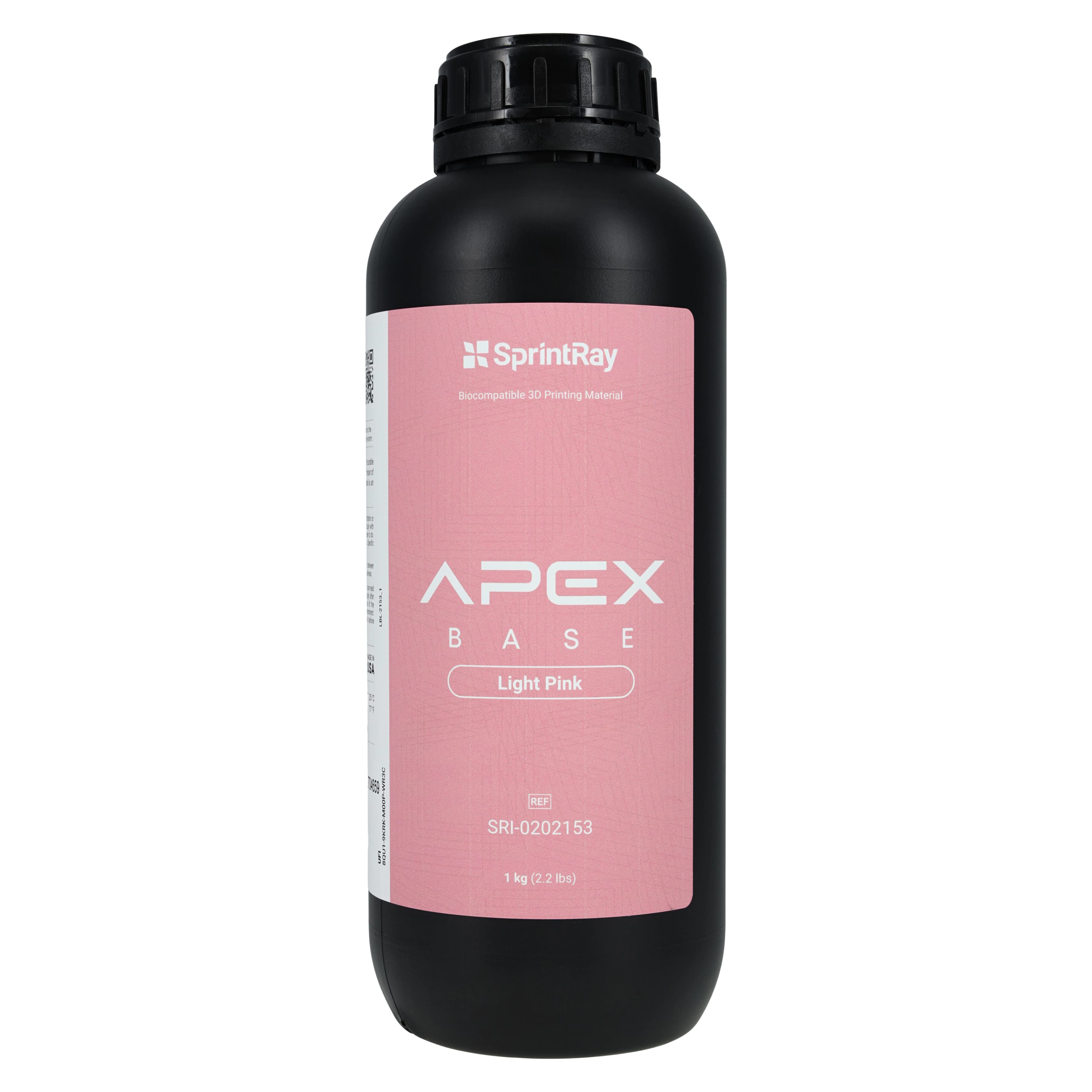 SprintRay APEX Base 3D Printing Denture Base Resin, Light Pink, 1 kg Bottle - APEX Base - Light Pink - 1 Kg - Image 1