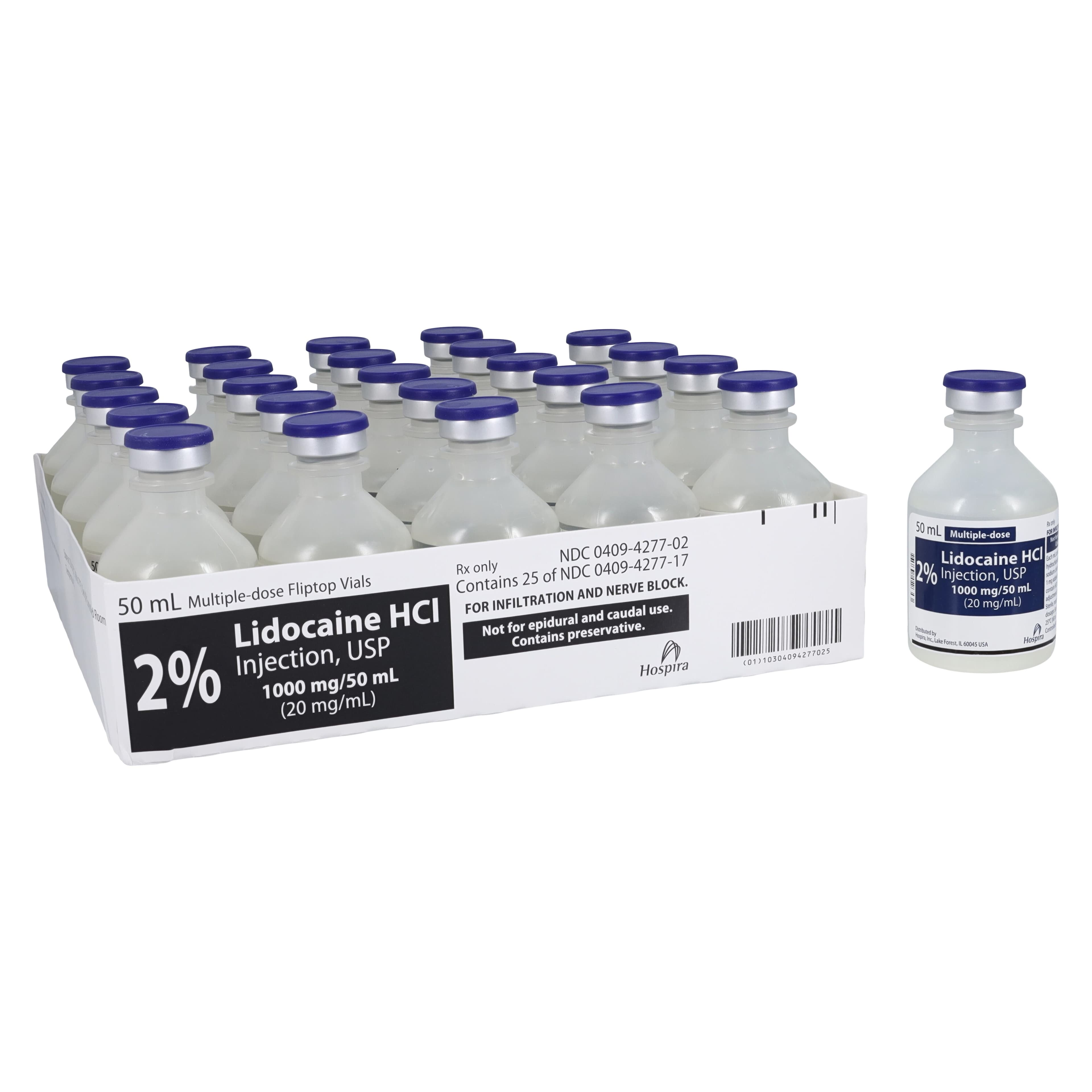 Lidocaine HCl Injection 2% MDV 50mL, 25/Package (Pfizer Injectables) - Lidocaine HCl Inj MDV 50ML - Image 1