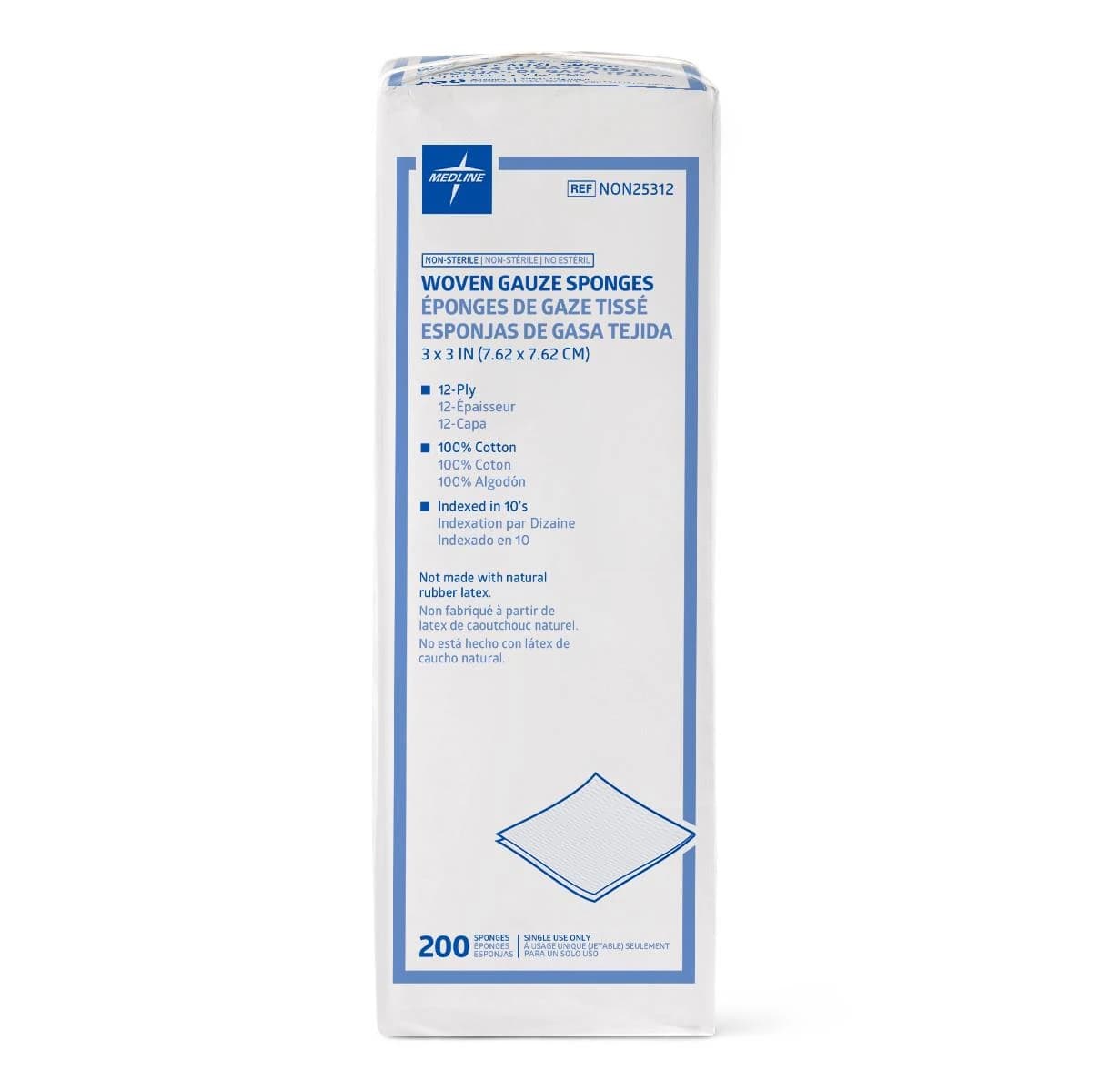 Medline Gauze Sponge Woven, Non-Sterile, 12-Ply, 3x3", 100% Cotton, Latex-Free - Gauze Sponge Woven NS 12Ply - Image 1