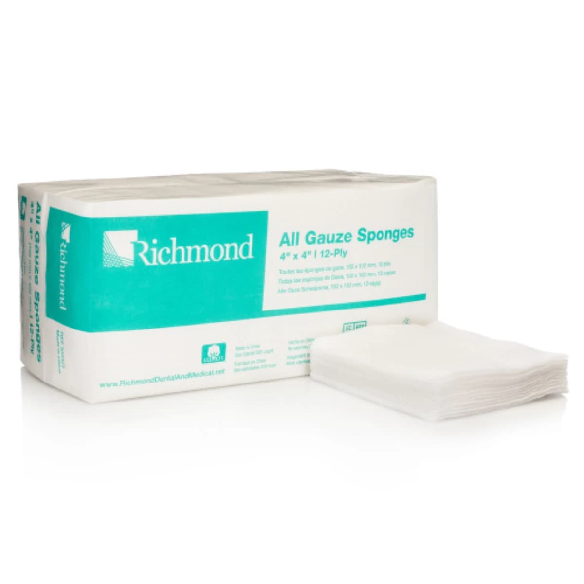 Richmond All-Gauze Sponges, 4" x 4", 8-Ply, Non-Sterile, 4000/Case, 300-422 - Richmond 4" x 4" 8-Ply All Gauze Non-Sterile Sponges 4000/Cs. No chemical - Image 1