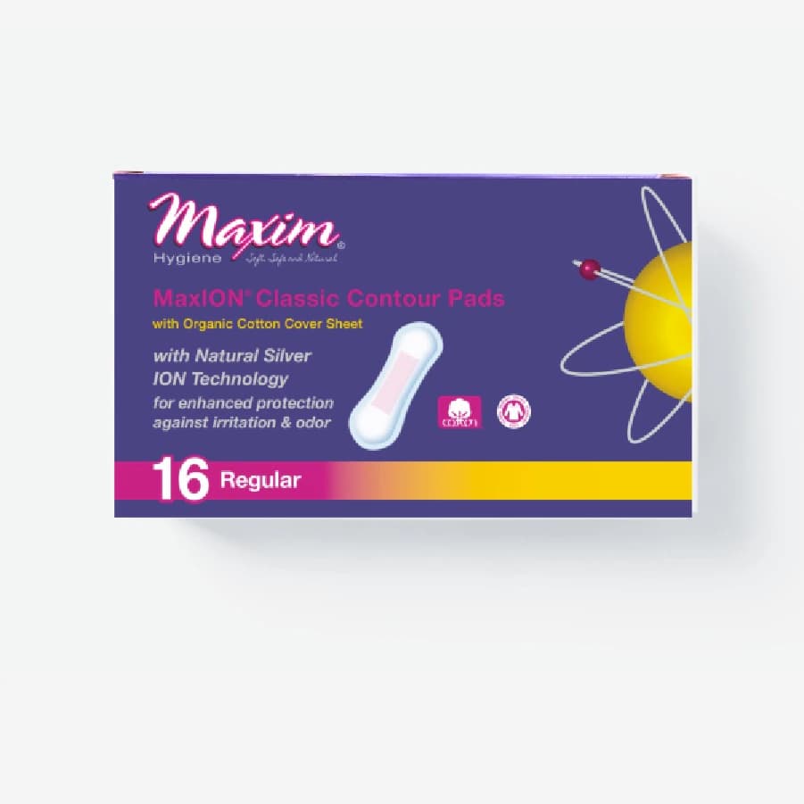 Maxim Organic Cotton Regular Winged Pads, Single Use, 16 Count, 12/Case - MaxION Classic Contour Pads - Image 1