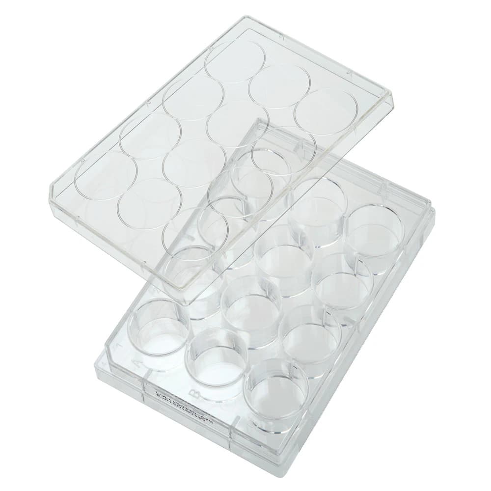 Celltreat 12-Well Tissue Culture Plate with Lid, Individually Wrapped, Polystyrene, Flat Bottom, Clear, Sterile, 100/Case - TC Plate W/Lid 12 WELL IndWrp - Image 1