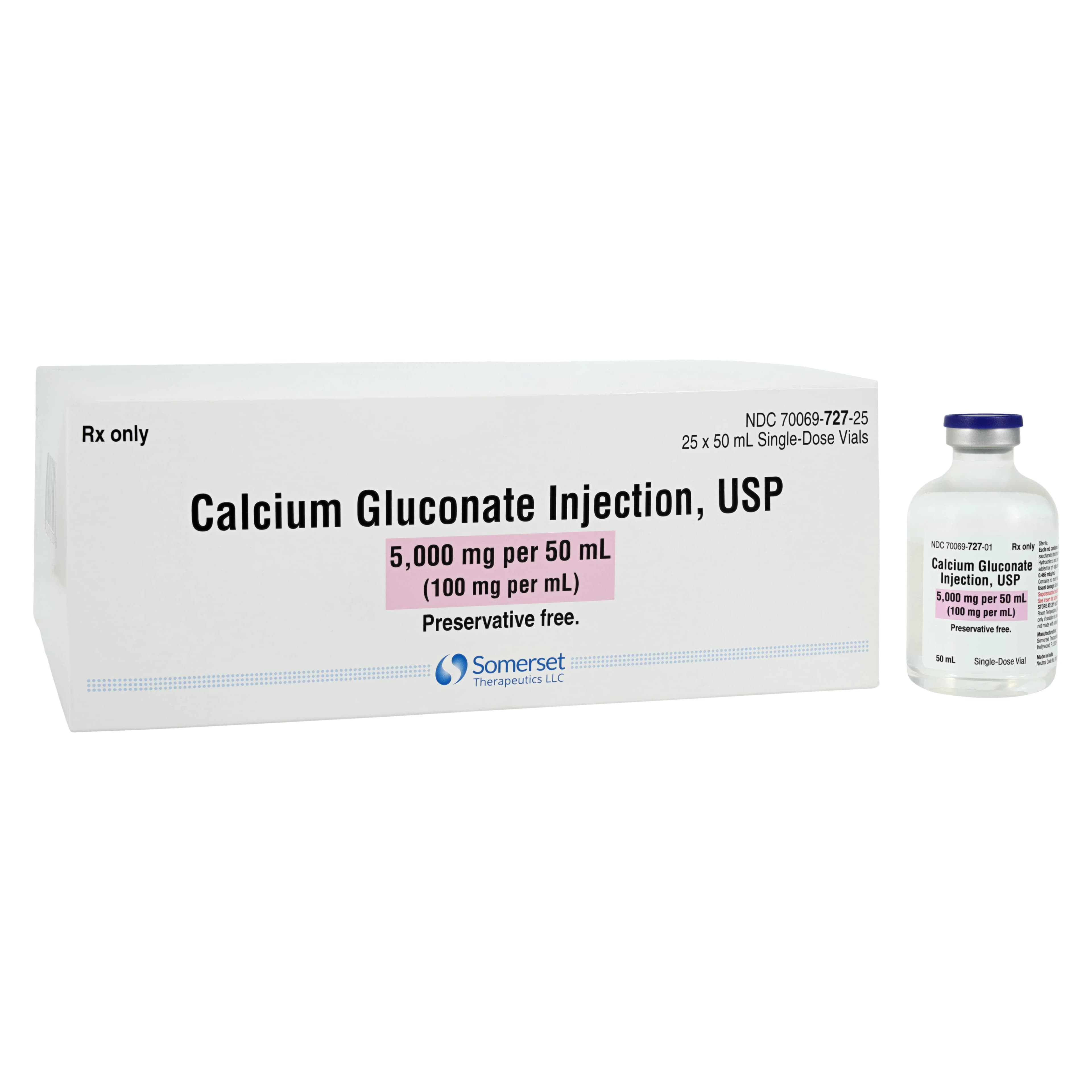Calcium Gluconate Injection 100 mg/mL, Single-Dose Vial, 50 mL, 25/Package - Calcium Gluconate Inj SDV 50ML - Image 1