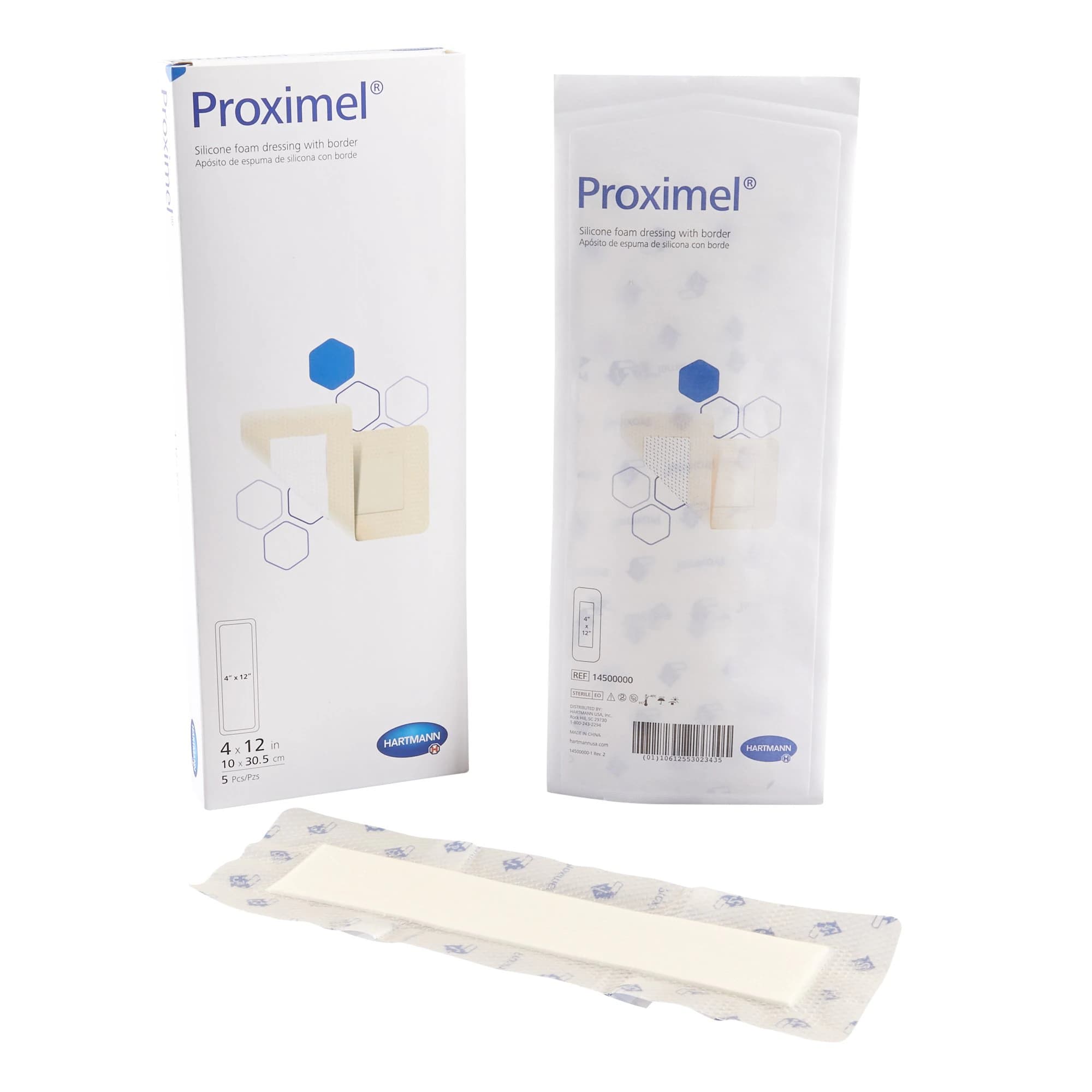 Proximel Silicone Foam Border Dressing, 4" x 12", Sterile, Rectangle, Adhesive, White/Tan - Proximel Border Foam Dressing - Image 1