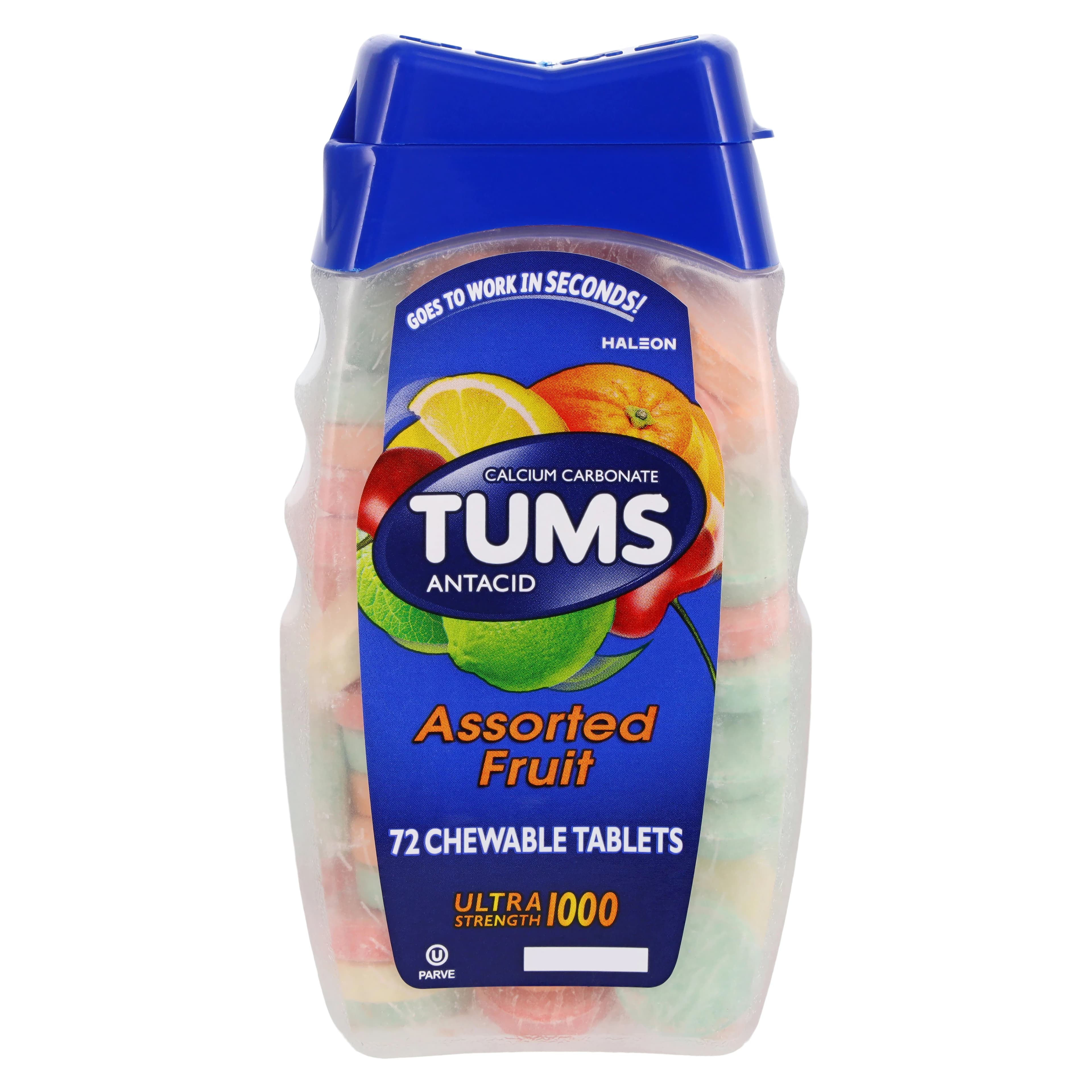 TUMS Ultra Strength Antacid Chewable Tablets, Assorted Fruit, 72 Count Bottle - TUMS Ultra Assorted Fruit - Image 1