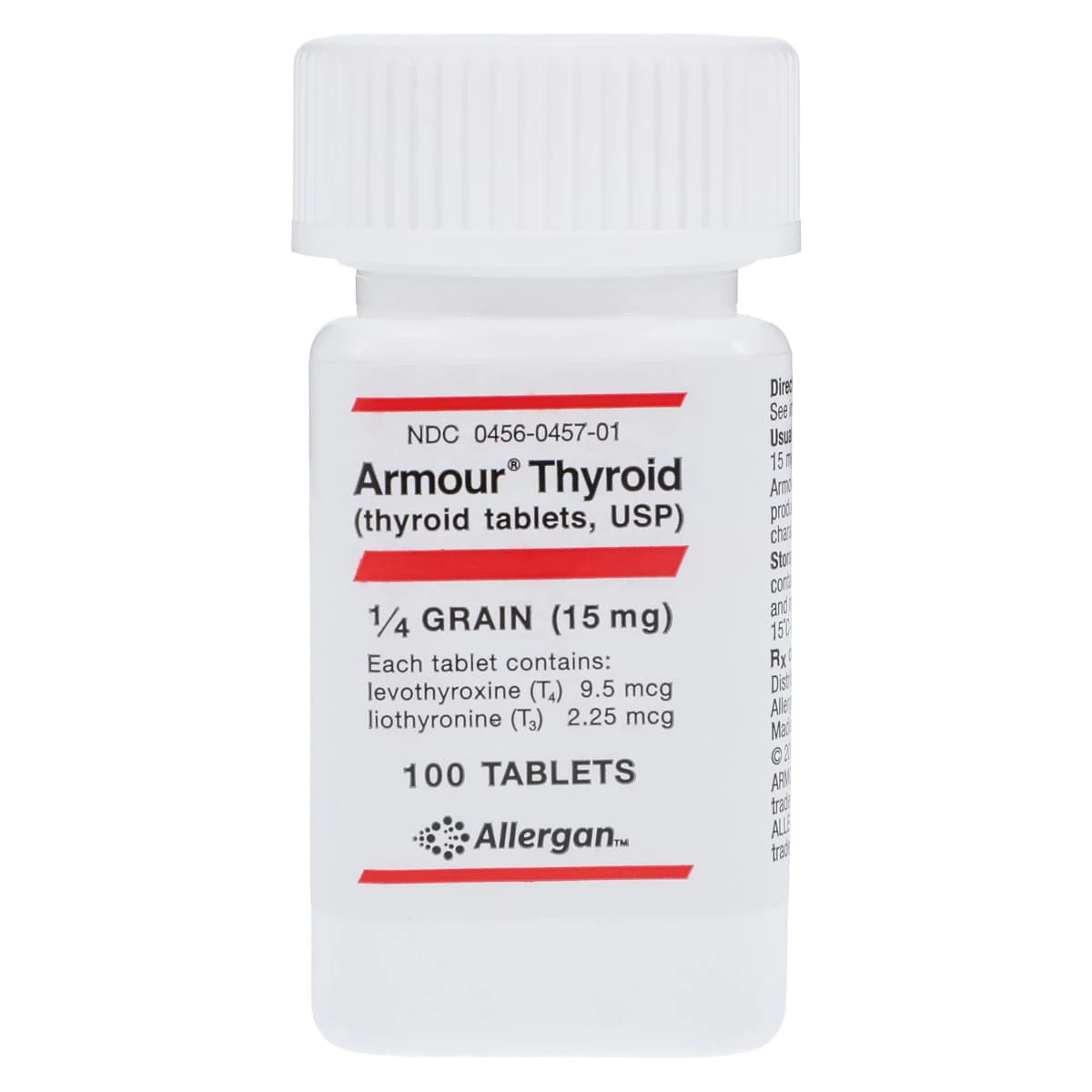 Armour Thyroid Tablets, 1/4 Grain (15 mg), 100/Bottle - Armour Thyroid Tabs 15mg - Image 1