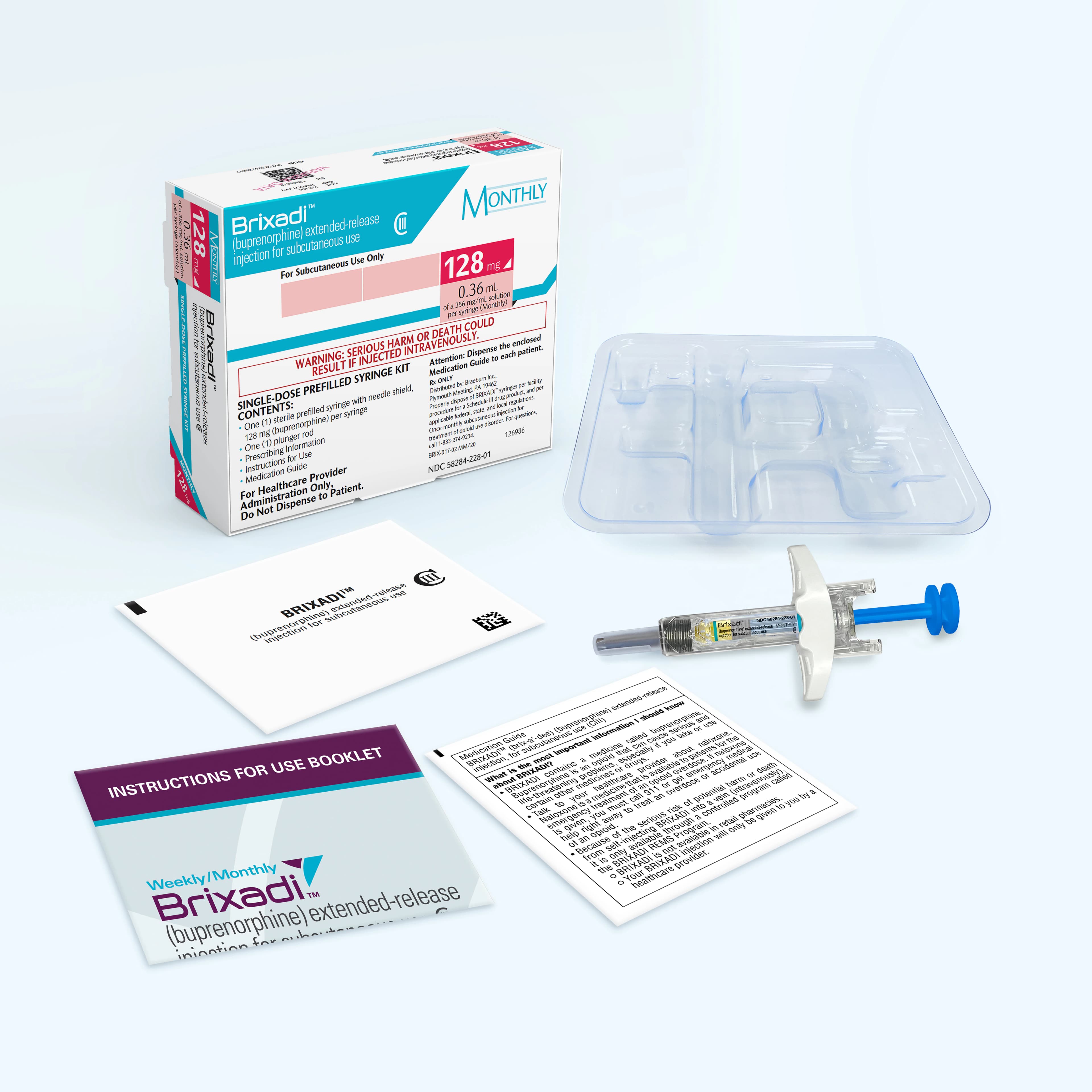 Brixadi (buprenorphine) Subcutaneous Injection, 128 mg Monthly Prefilled Syringe, 0.36 mL, Each - Brixadi SubQ Inj PFS Monthly - Image 1