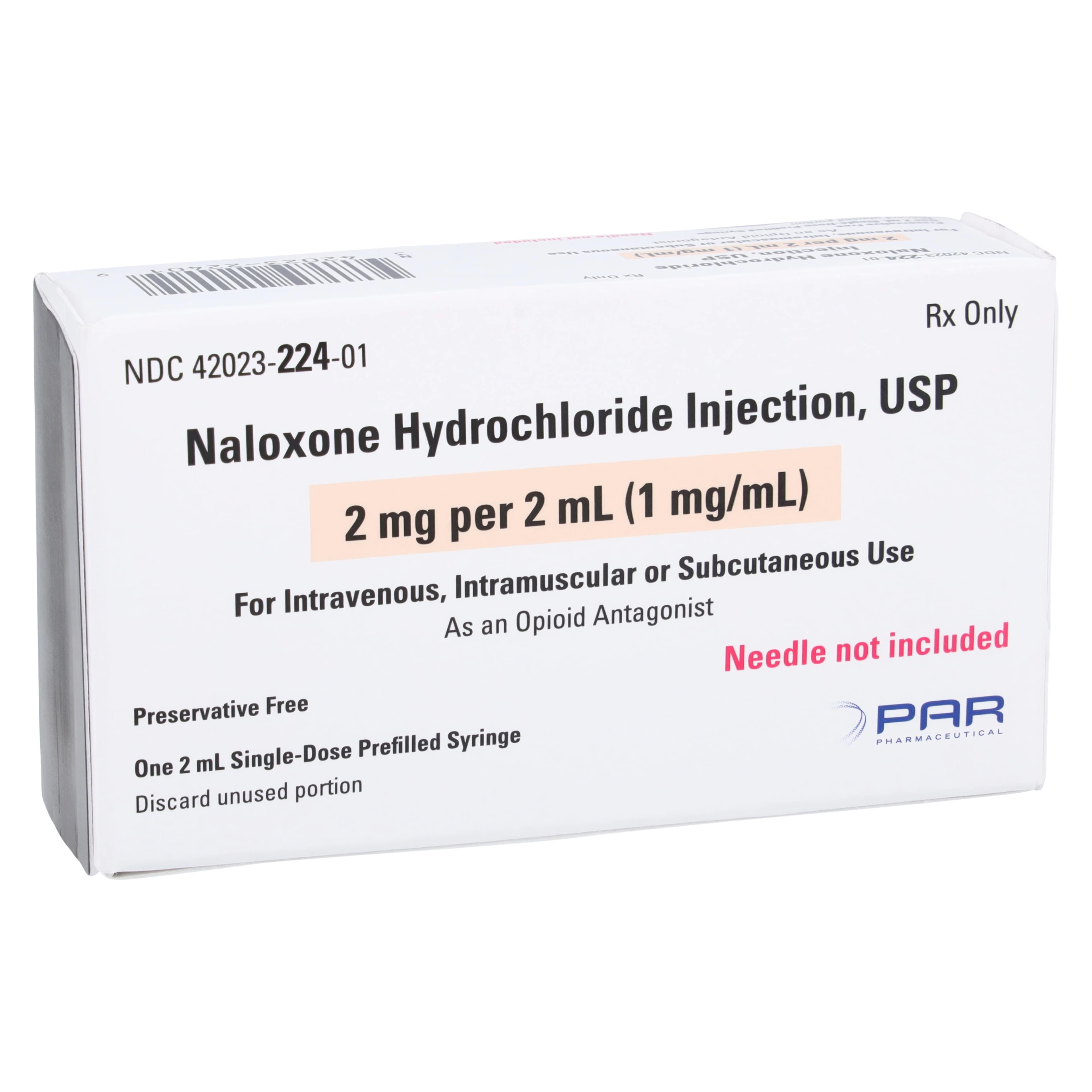 Naloxone Injection 1mg/mL Preservative Free Prefilled Syringe, 2mL, No Needle, Each - Naloxone Inj Syr No Needle 2mL - Image 1