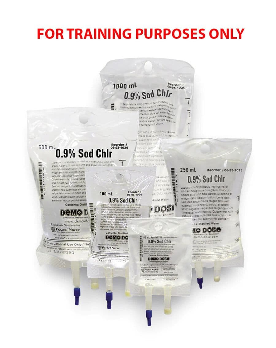 Pocket Nurse Simulated IV Fluid 0.9% NaCl, 100mL Each - Simulated IV Fluid 0.9% NaCl - Image 1