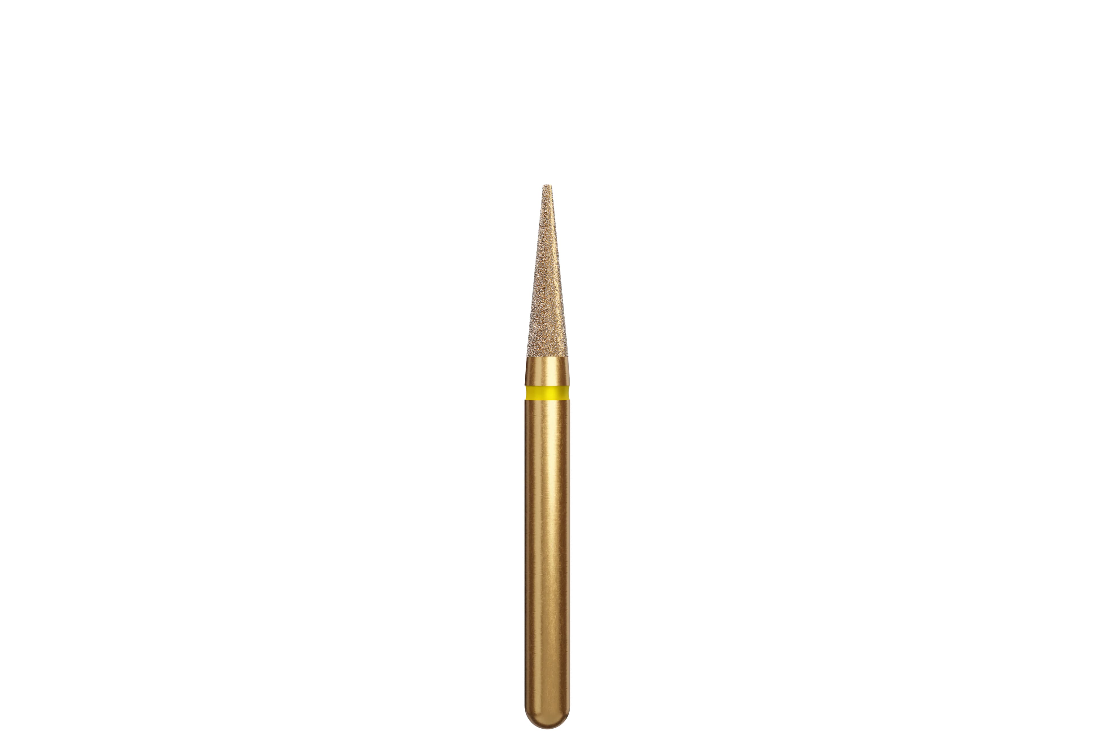 Coltene Alpen Multi-Use Multilayer Diamond Bur, FG, Extra Fine, Flame/Needle, #852-016, 1.6 mm Head Diameter, 6 mm Head Length, Yellow Ring, 5/Pkg - Alpen® Diamonds - Extra Fine - #852-016 (6.0) - Image 1
