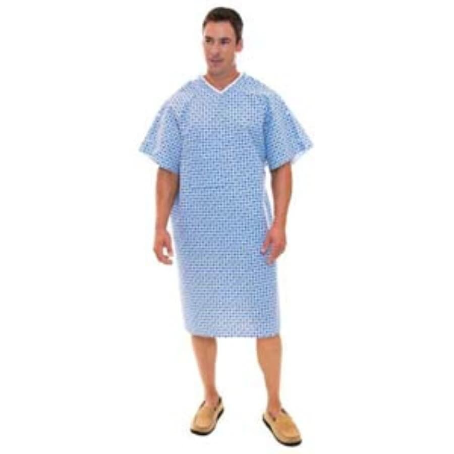 Fashion Seal Telemetry / IV Gown, Adult, Blue, Retro Cotton/Polyester, 47 in, Snap Short In-Sleeves, Each - GOWN TELEMETER ICU - Image 1