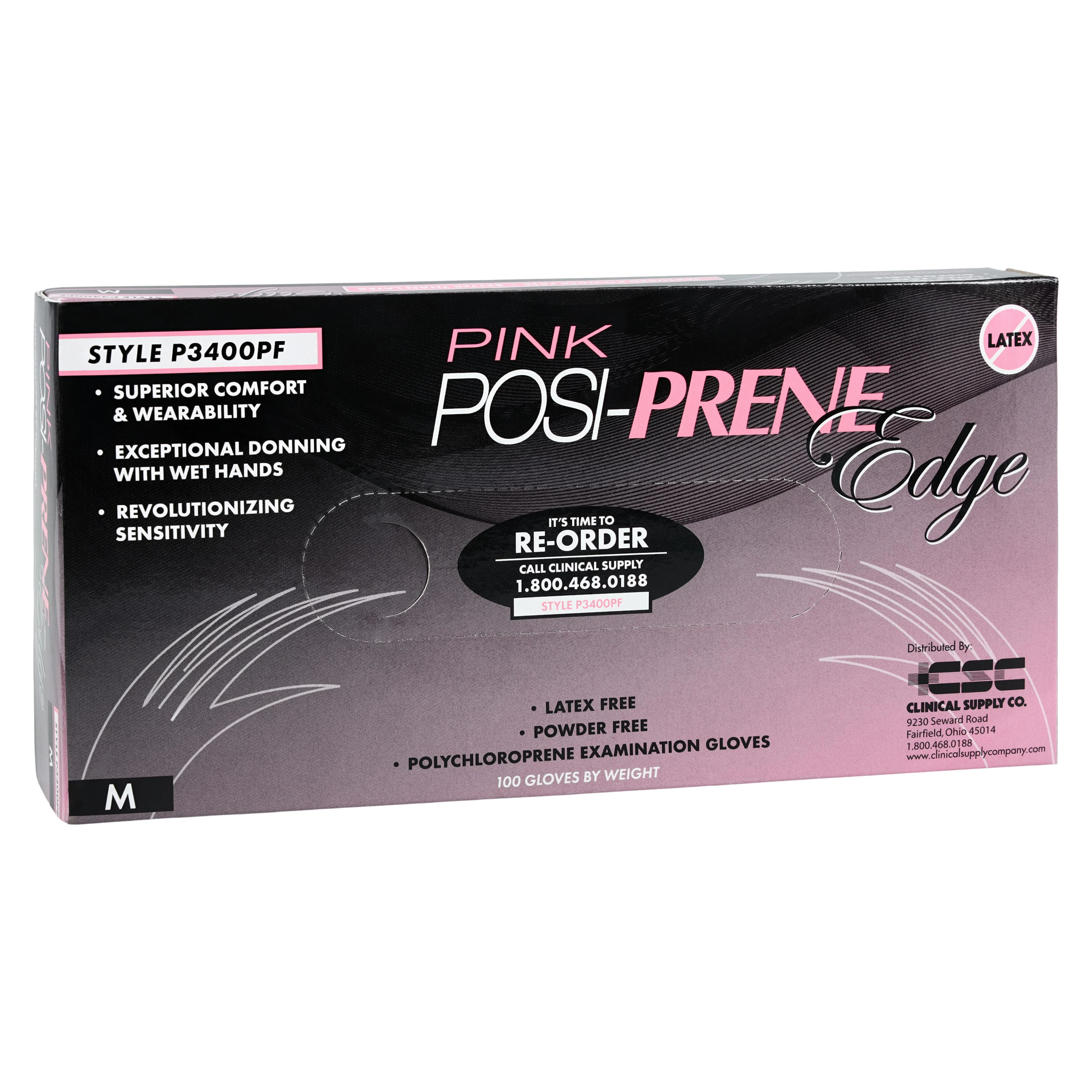 Posi-Prene Pink Edge Chloroprene Examination Gloves, Medium, Non-Sterile - Posi-Prene Pink Edge Glove - Image 1