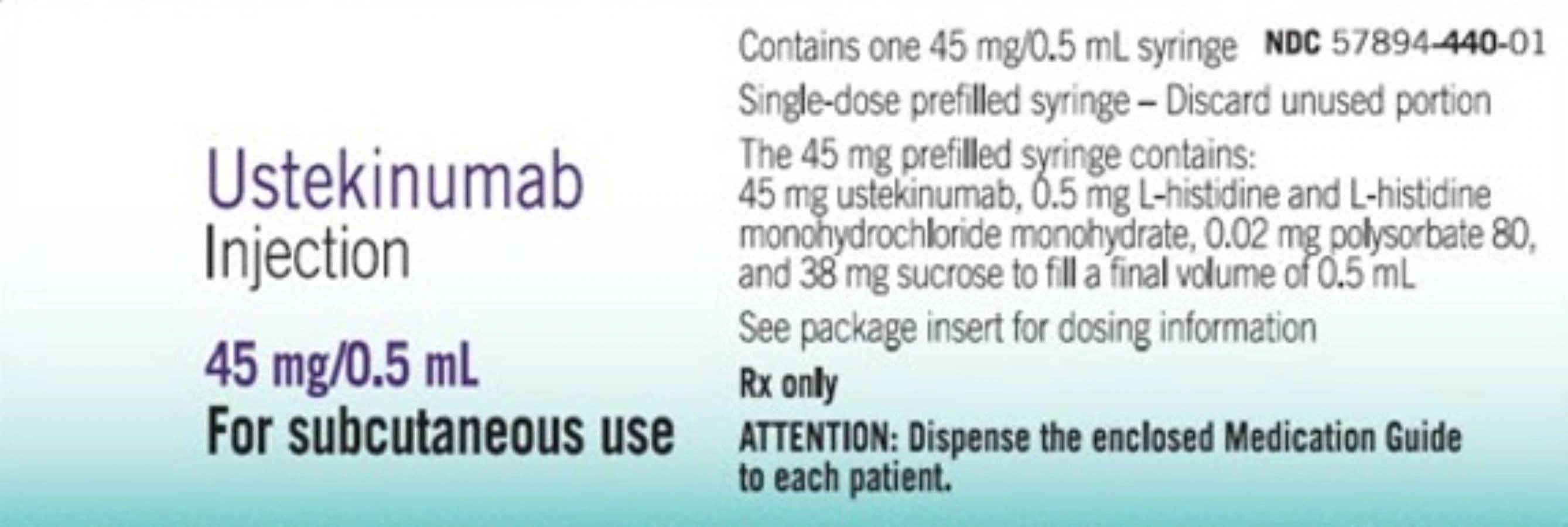 Ustekinumab Injection 45mg Prefilled Syringe, 0.5mL Each - Ustekinumab Inj Prefilled Syr - Image 1