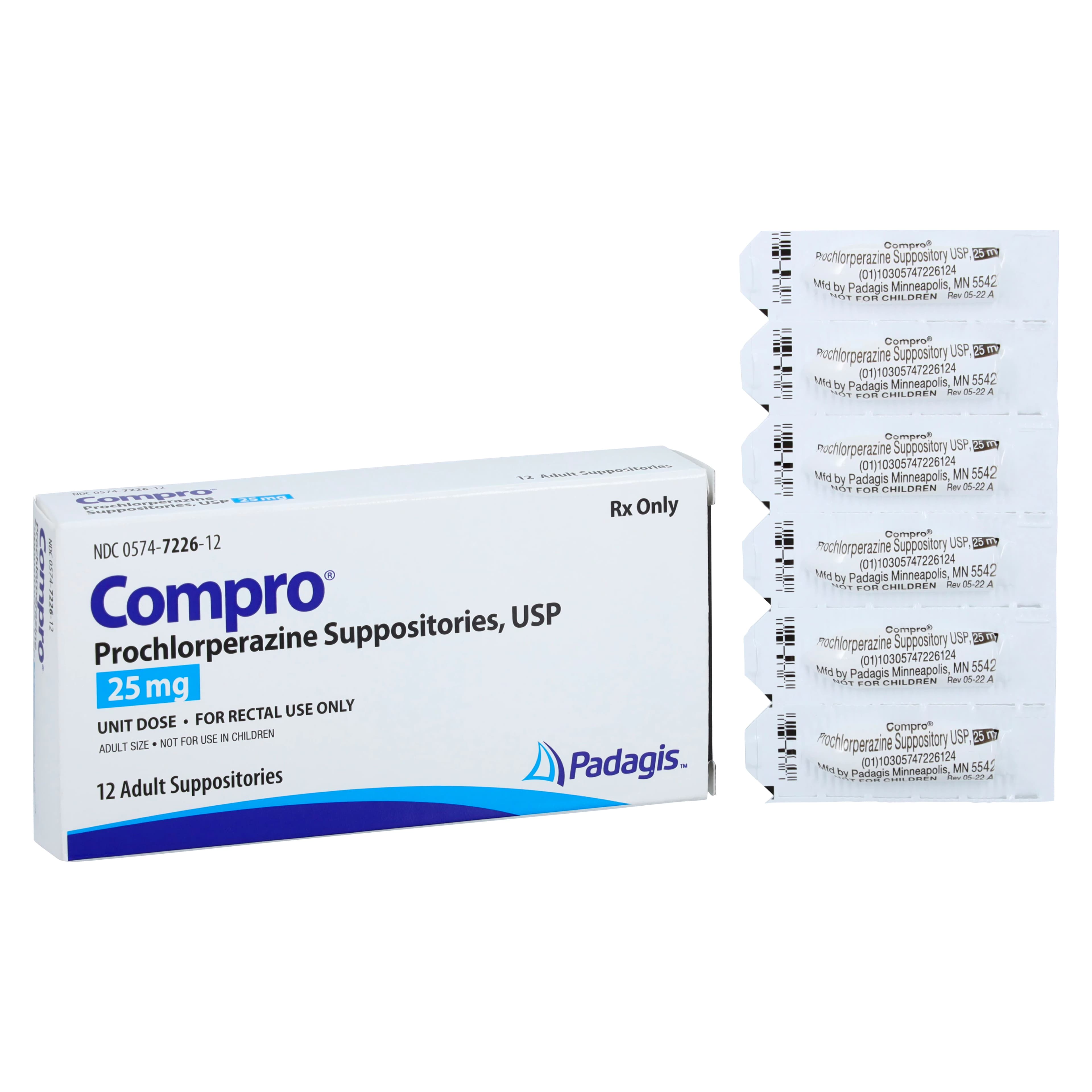 Prochlorperazine Rectal Suppositories, 25mg, Unit Dose, 12/Package - Prochlorperazine Suppositories - Image 1