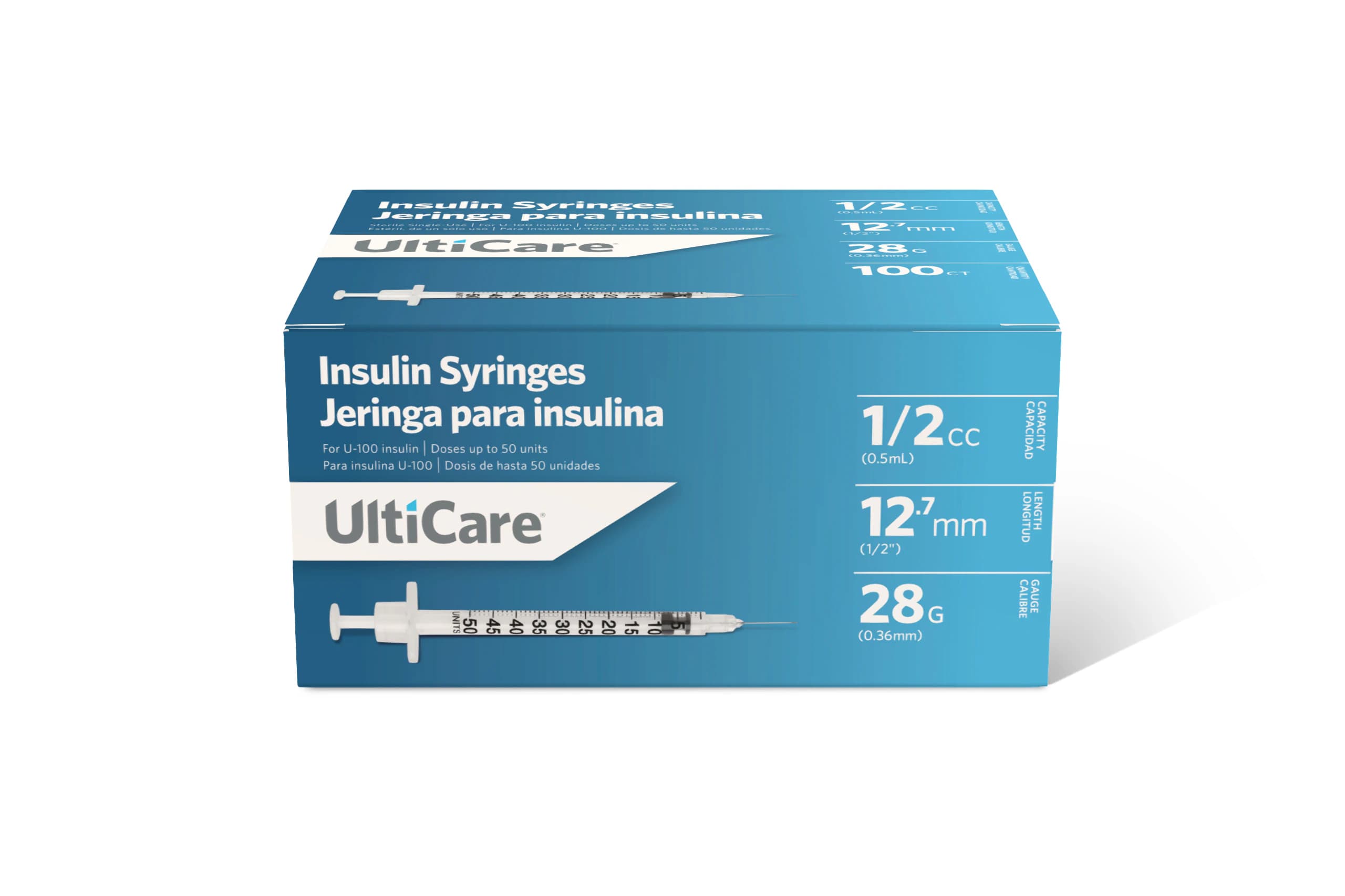 UltiCare Insulin Syringe with Needle, 28G x 1/2", 0.5 mL, Non-Safety, Low Dead Space, 500/Case - Ulticare Syringe w/NDL .5ml - Image 1