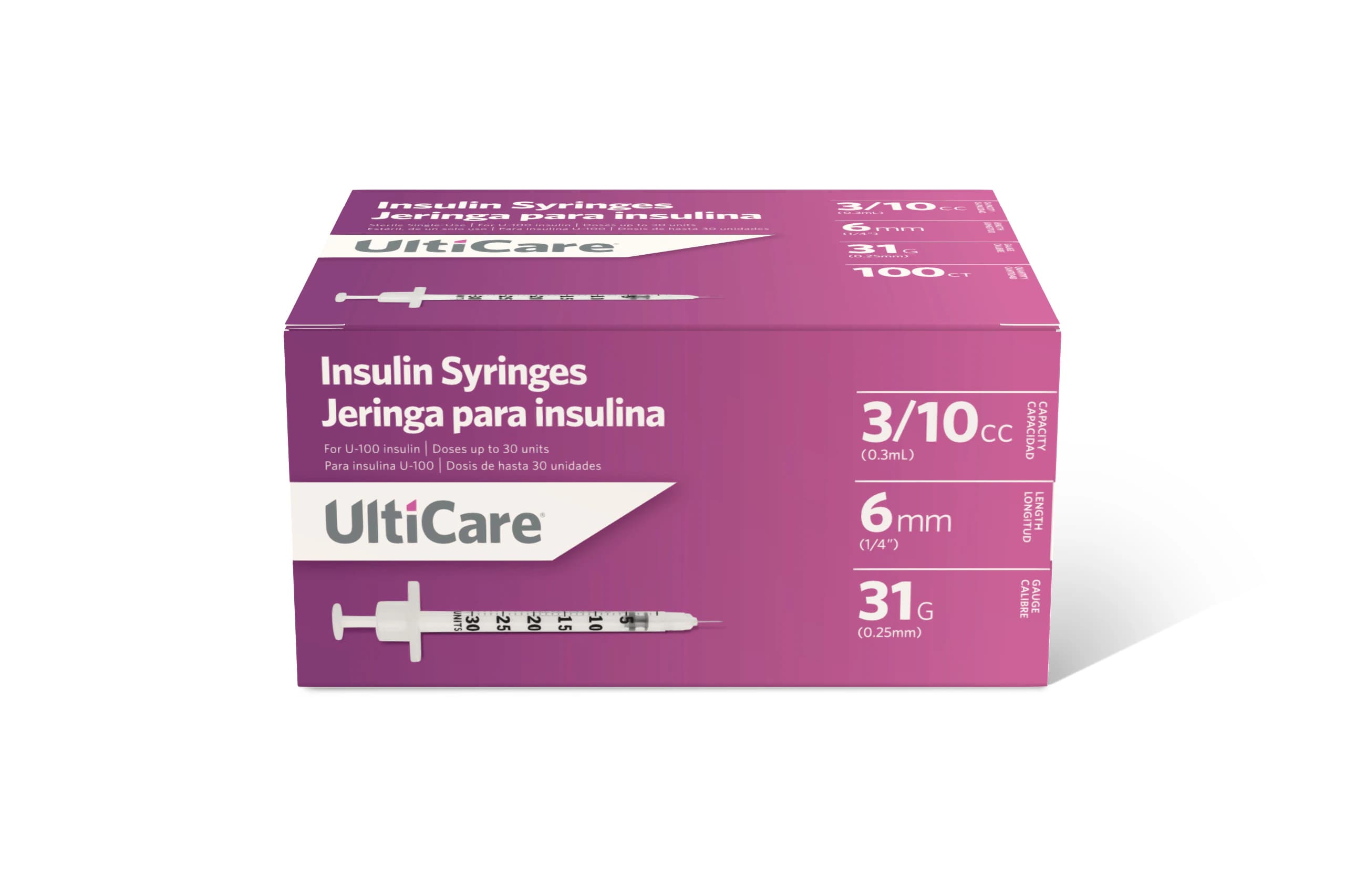 UltiCare Insulin Syringe with Needle, 31G x 1/4" (6mm), 0.3mL, Low Dead Space, 500/Case - Ulticare Syringe w/NDL .3ml - Image 1