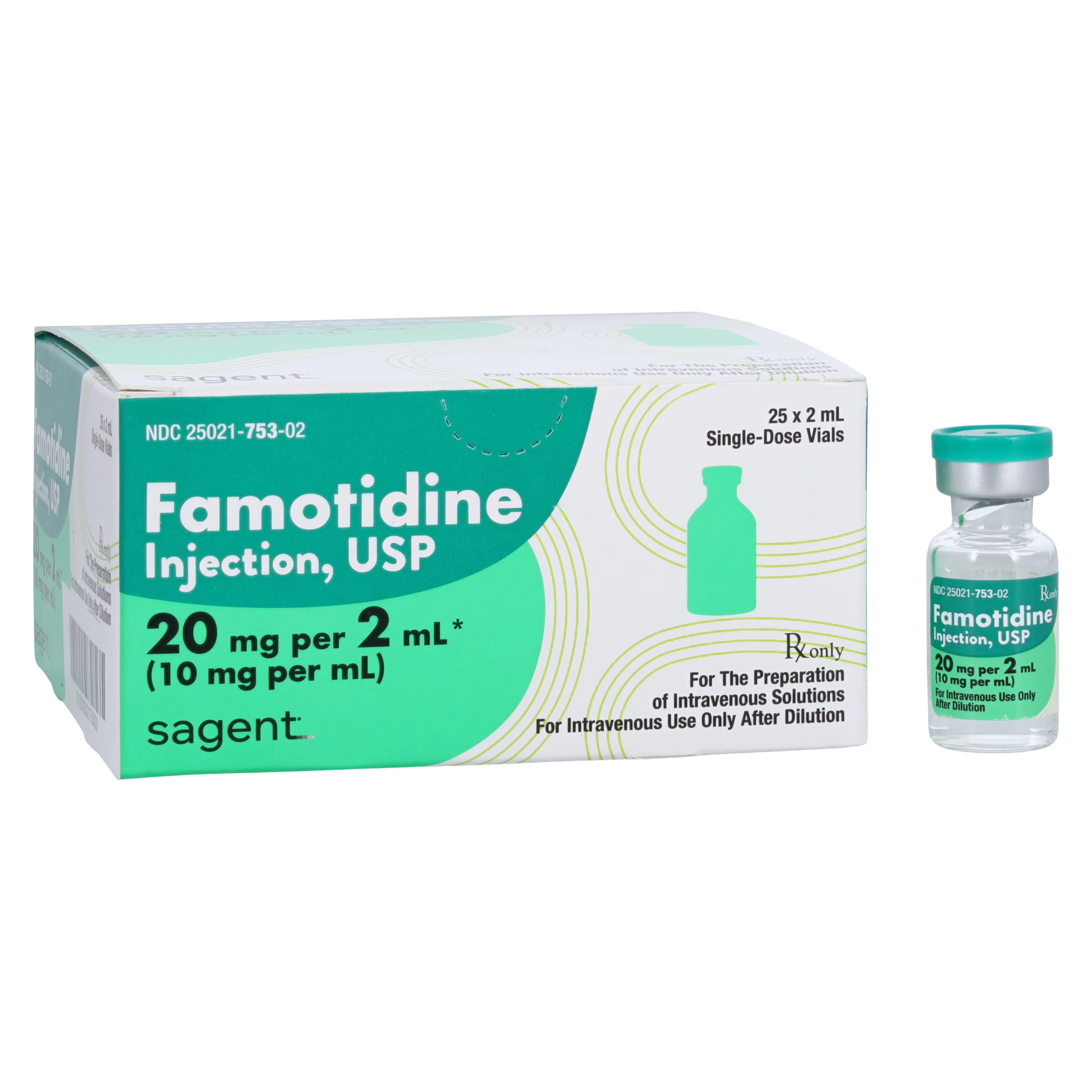 Famotidine Injection 10mg/mL SDV 2mL, 25/Package, Sagent Pharmaceuticals - Famotidine Inj SDV 2mL - Image 1