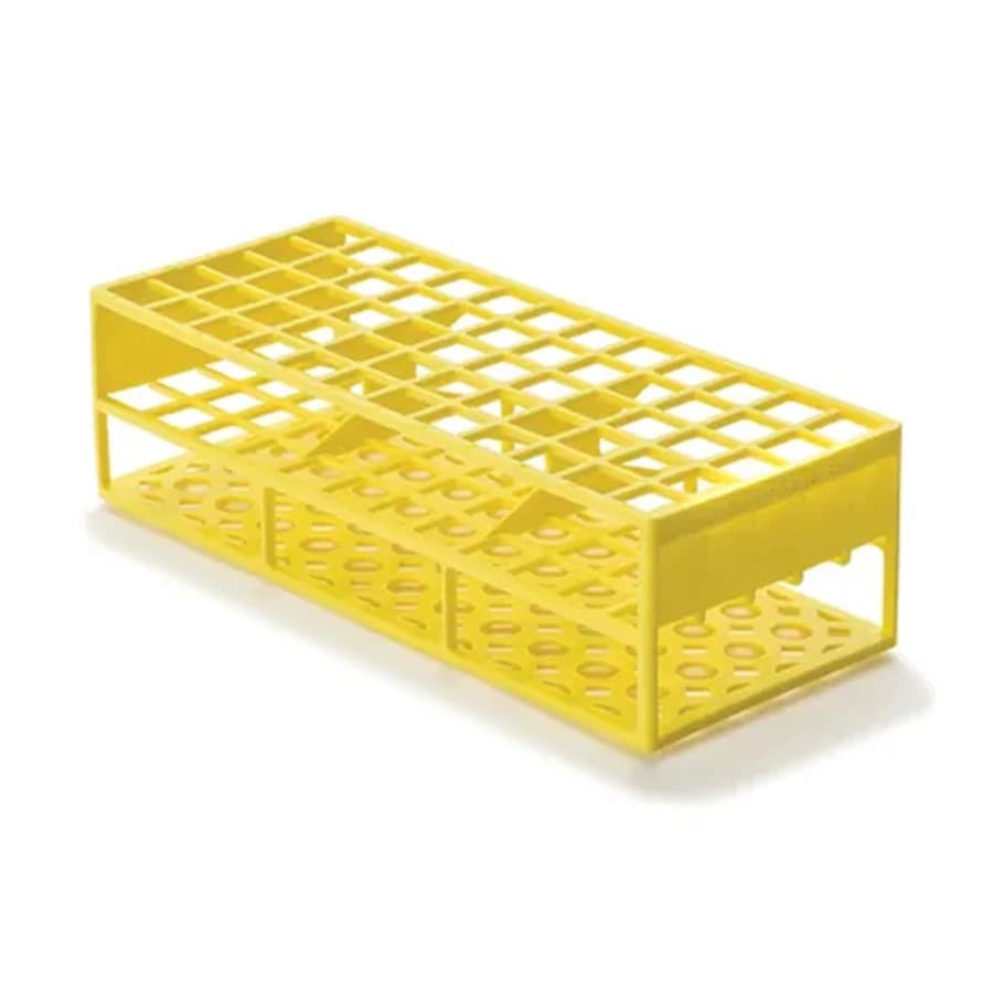 Marketlab Tube Rack, Acetal Resin, 17mm, 60-Place, Yellow, Autoclavable, 2/Package - Rack Tube 17mm Tubes Yellow - Image 1