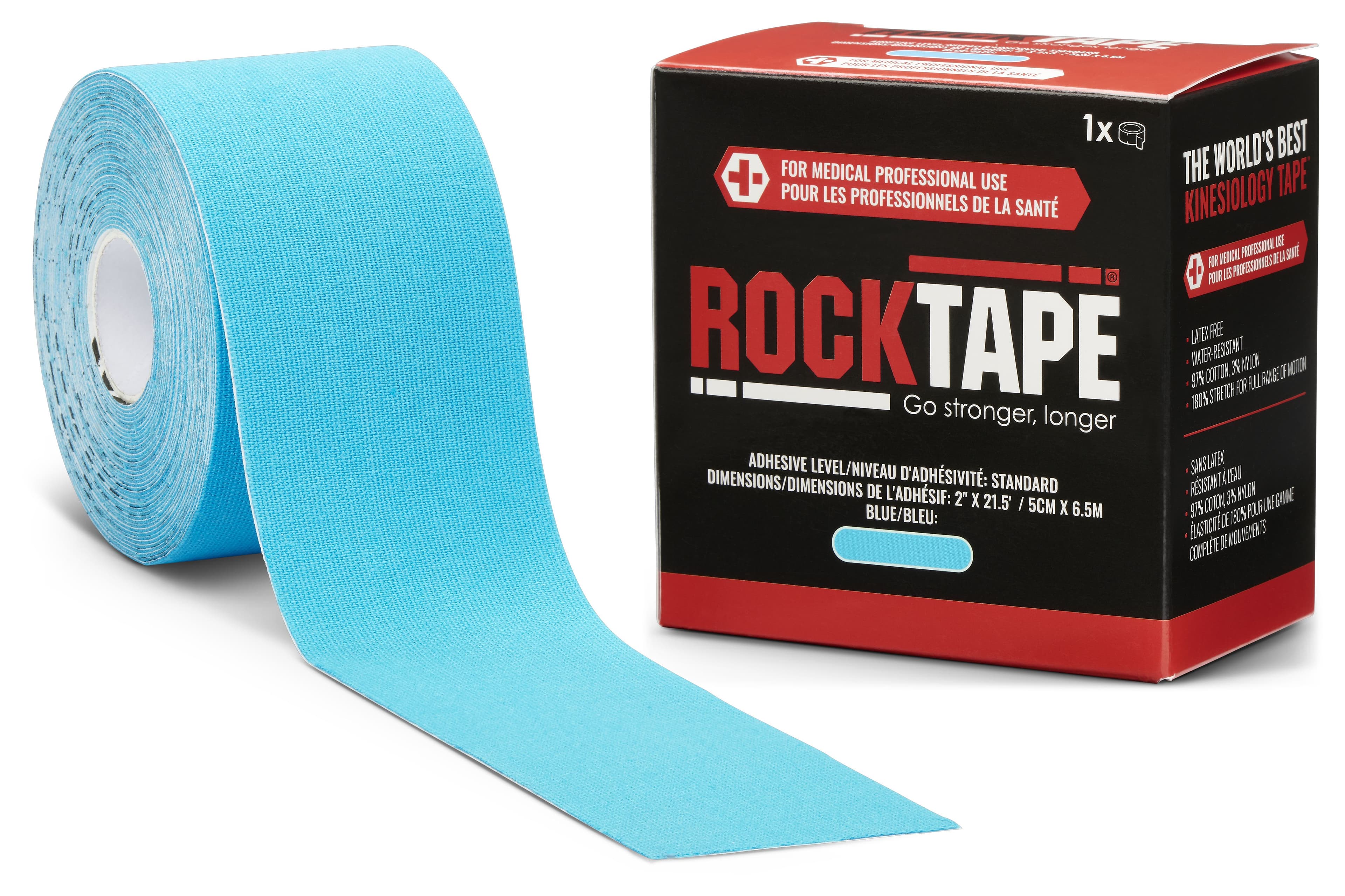 RockTape Standard Kinesiology Tape, 2" x 21.5', Blue, Non-Sterile, Each - RockTape Standard Blue - Image 1
