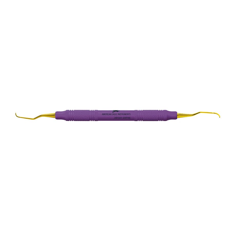 XP® SQUARED Technology Gracey Access 1-2 Anterior Curette, 3/8" Handle, Purple, Double End, AEGA1-2XPXE - XP® SQUARED Technology Gracey +3 Access 1-2 anterior with plastic handle - Image 1
