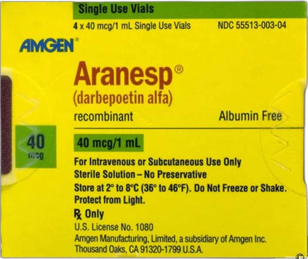 Aranesp (darbepoetin alfa) Injection, 40 mcg Single-Dose Vial, 1 mL, 4/Package - Aranesp SDV Inj 1ml - Image 1