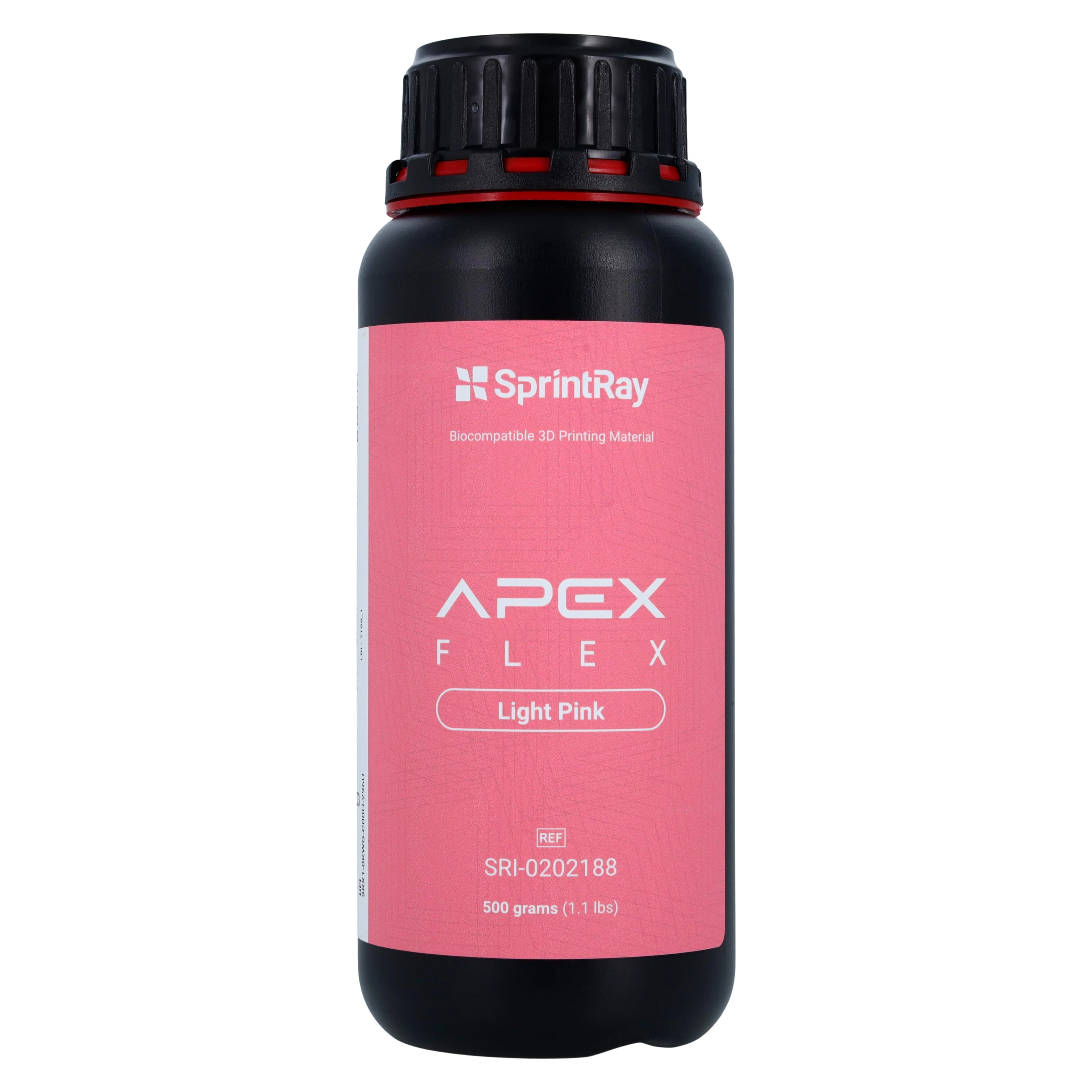 SprintRay Apex Flex Partial Base 3D Printing Resin, Light Pink, 500g Bottle - SprintRay Apex Flex Partial Base Light Pink 500g - Image 1