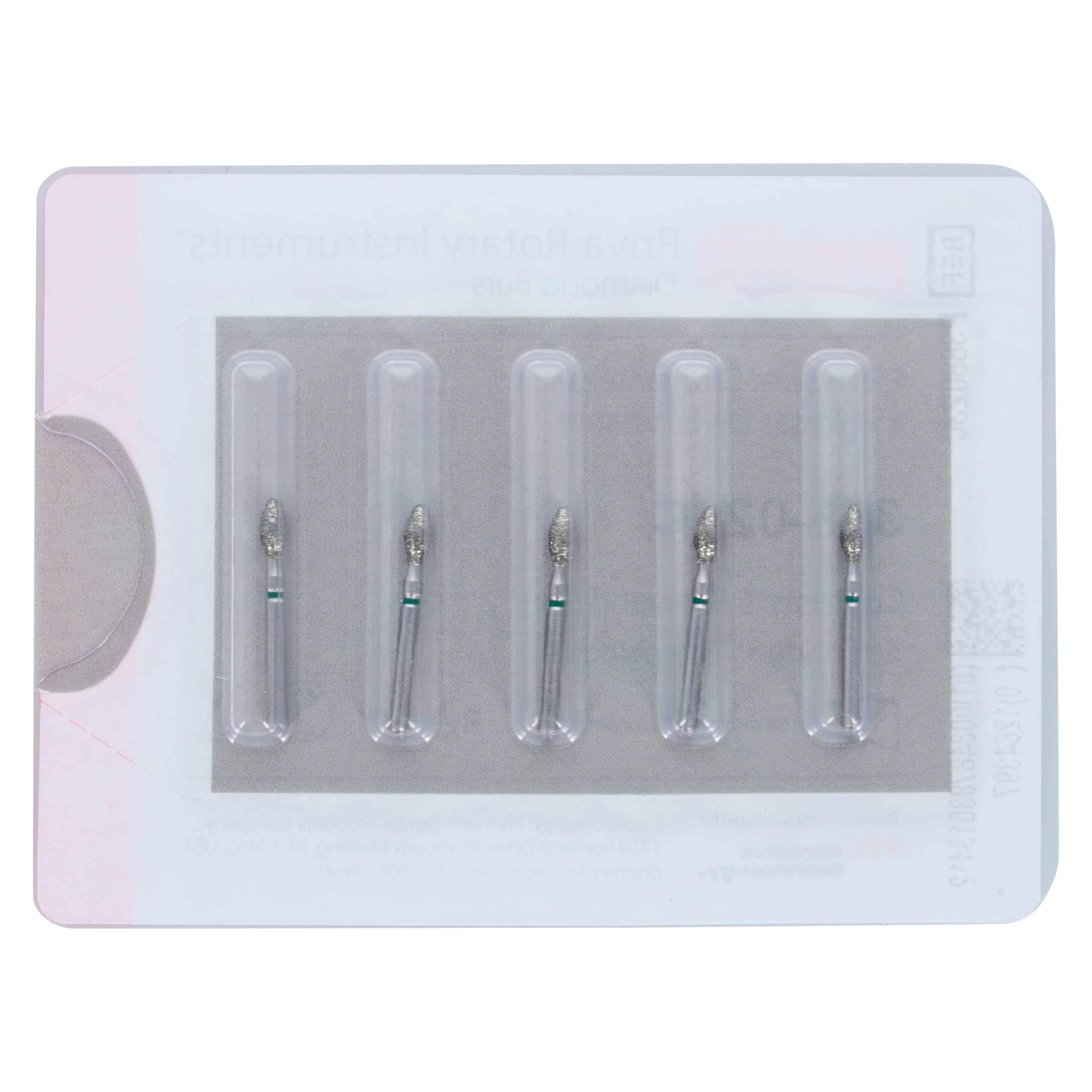 Priva Rotary Instruments Diamond Bur 368-023C, FG, Coarse, Green, Football, 2.3 mm Head Diameter, 5/Pkg, P368023C - Priva Rotary Instruments Diamond Burs – FG, Coarse, Green, Football, 5/Pkg - # 368, 2.3 mm Head Diameter - Image 1