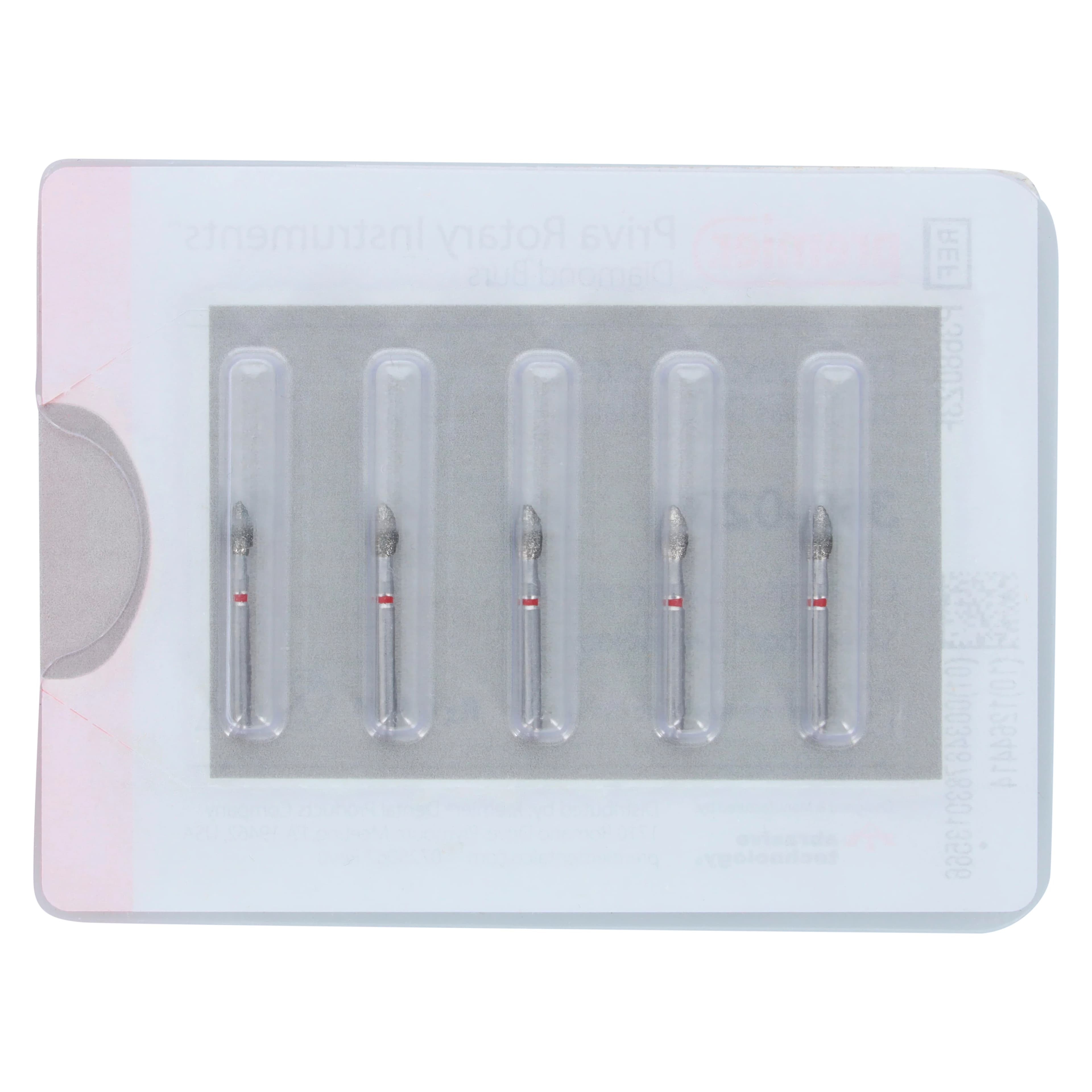 Priva Rotary Instruments Diamond Bur, FG, Fine, Red, Football, #368-023F, 2.3 mm Head Diameter, 5/Pkg, P368023F - Priva Rotary Instruments Diamond Burs – FG, Fine, Red, Football, # 368, 5/Pkg - 2.3 mm Head Diameter - Image 1