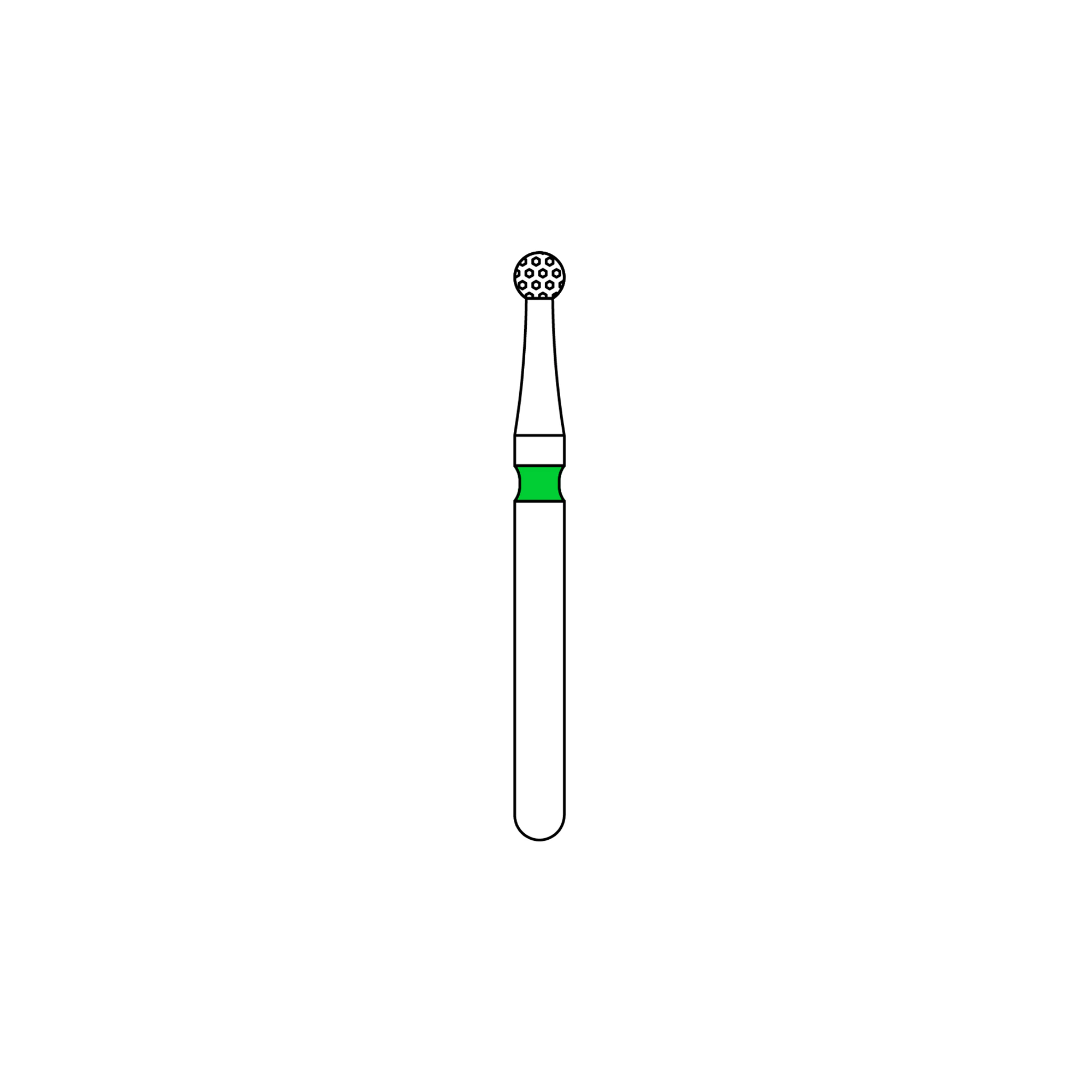 Priva Rotary Instruments Diamond Bur, FG, Round, Coarse, Green, 1.6 mm Head Diameter, 5/Pkg, 801-016C - Priva Rotary Instruments Diamond Burs – FG, Coarse, Green, Round, # 801, 5/Pkg - 1.6 mm Head Diameter - Image 1