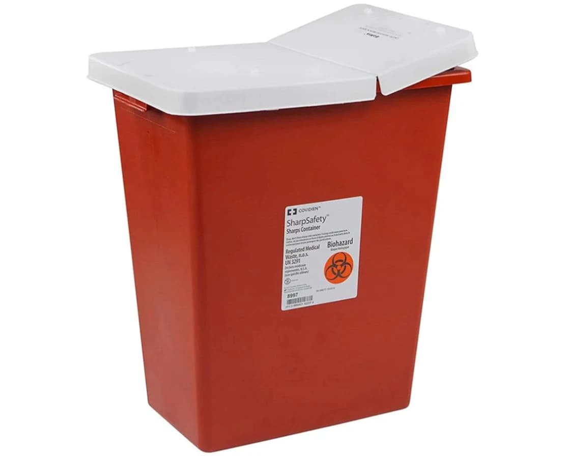 Cardinal Health PGII Sharps Container, 12 Gallon, Red, Gasket Hinged Lid, Polypropylene, 10/Case - Sharps Container Red Hng Gask - Image 1