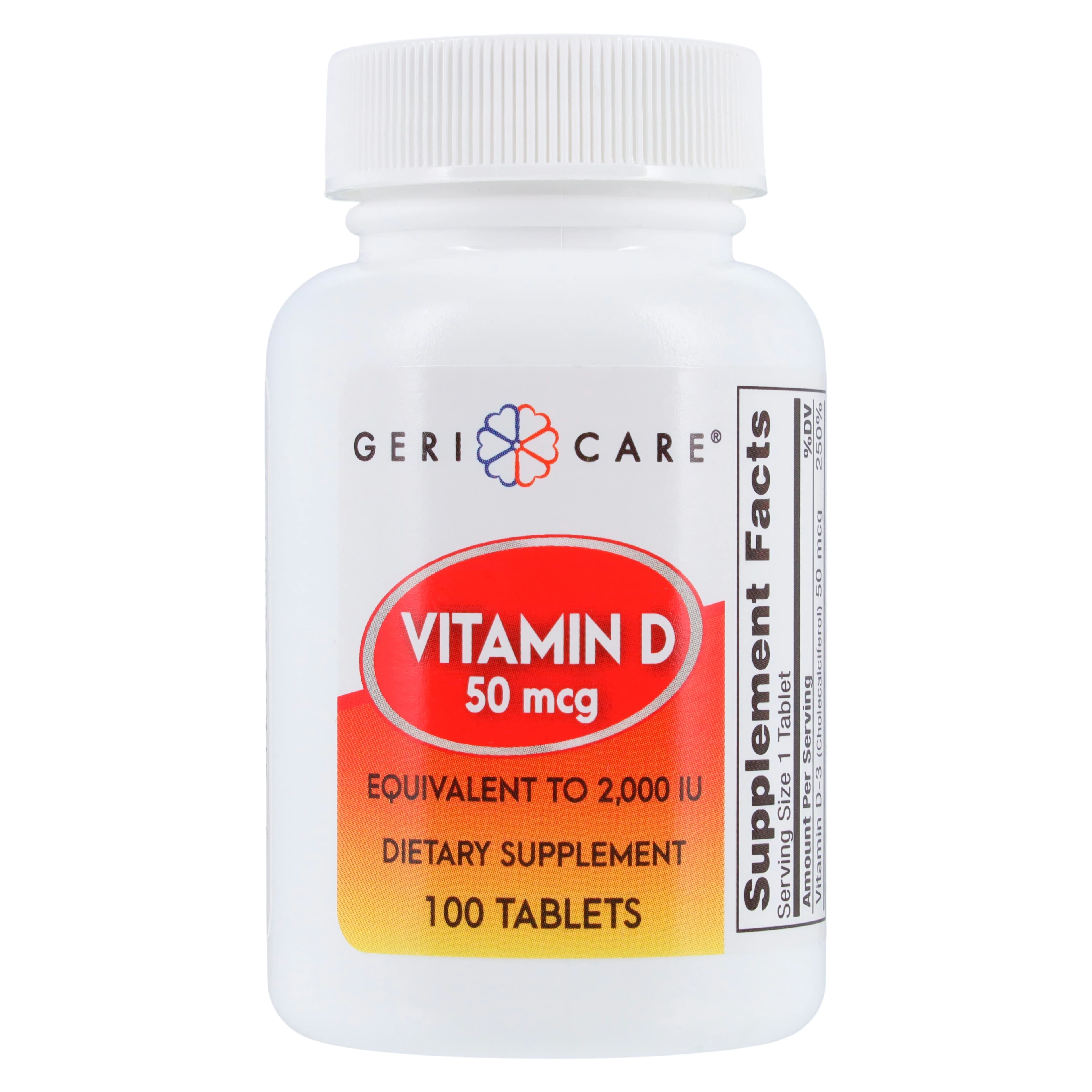 Geri-Care Vitamin D3 Tablets, 50 mcg, 100 Count Bottle - Vitamin D3 Tablets - Image 1