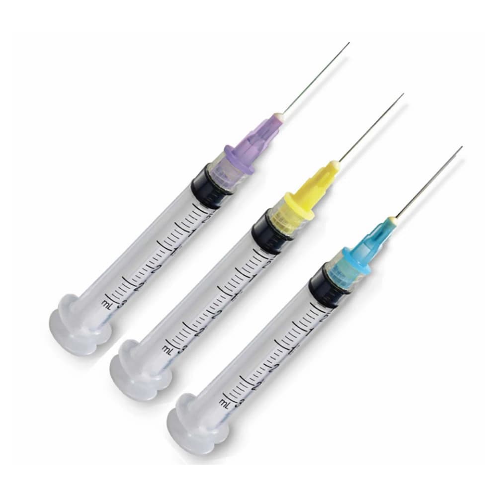 UniPack 3cc Irrigation Syringe Sets, 27G Yellow Hub, Side Port, Luer Lock, 1" Tip, 100/Box - UniPack 3cc Irrigation Syringe Sets: 27G Yellow Hub - Side Port 100/Box - Image 1