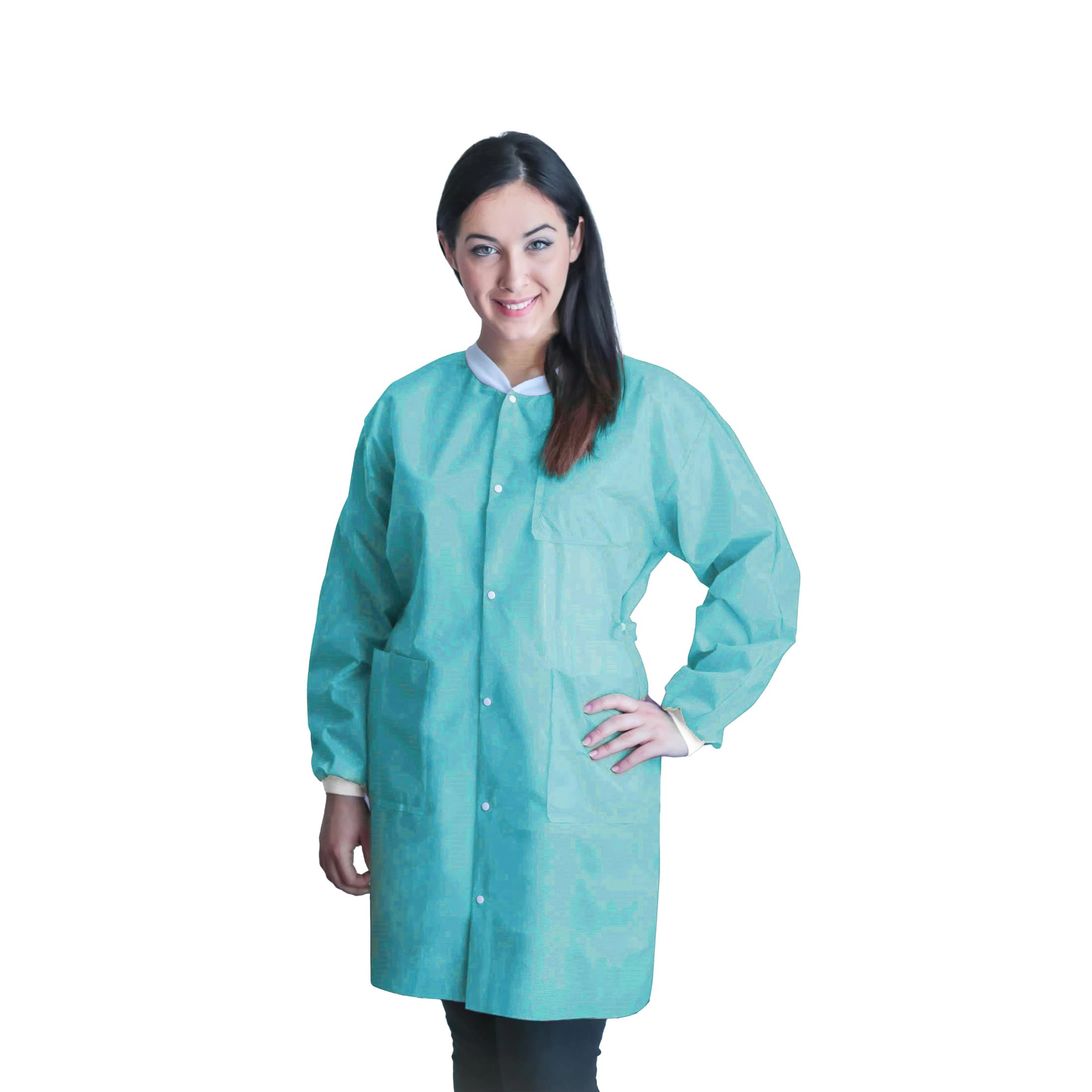 Dukal FitMe Lab Coat, Teal/Green, Large, 10/Pack, UGC-6605-L - FITME LAB COAT TEAL/GREEN LARGE PK10 - Image 1