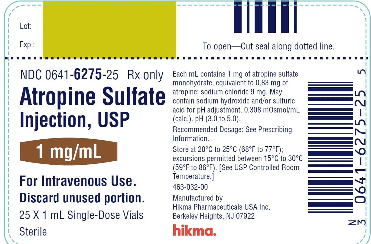 Atropine Sulfate Injection USP, 1 mg/mL, Single-Dose Vial, 1 mL, 25/Pkg - Atropine Sulfate Inj SDV 1mL - Image 1