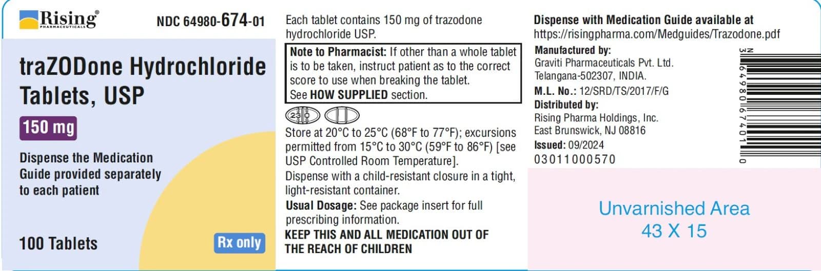 Trazodone HCl Tablets, 150mg, 100/Bottle, Rising Pharmaceuticals - Trazodone HCl Tablets - Image 1