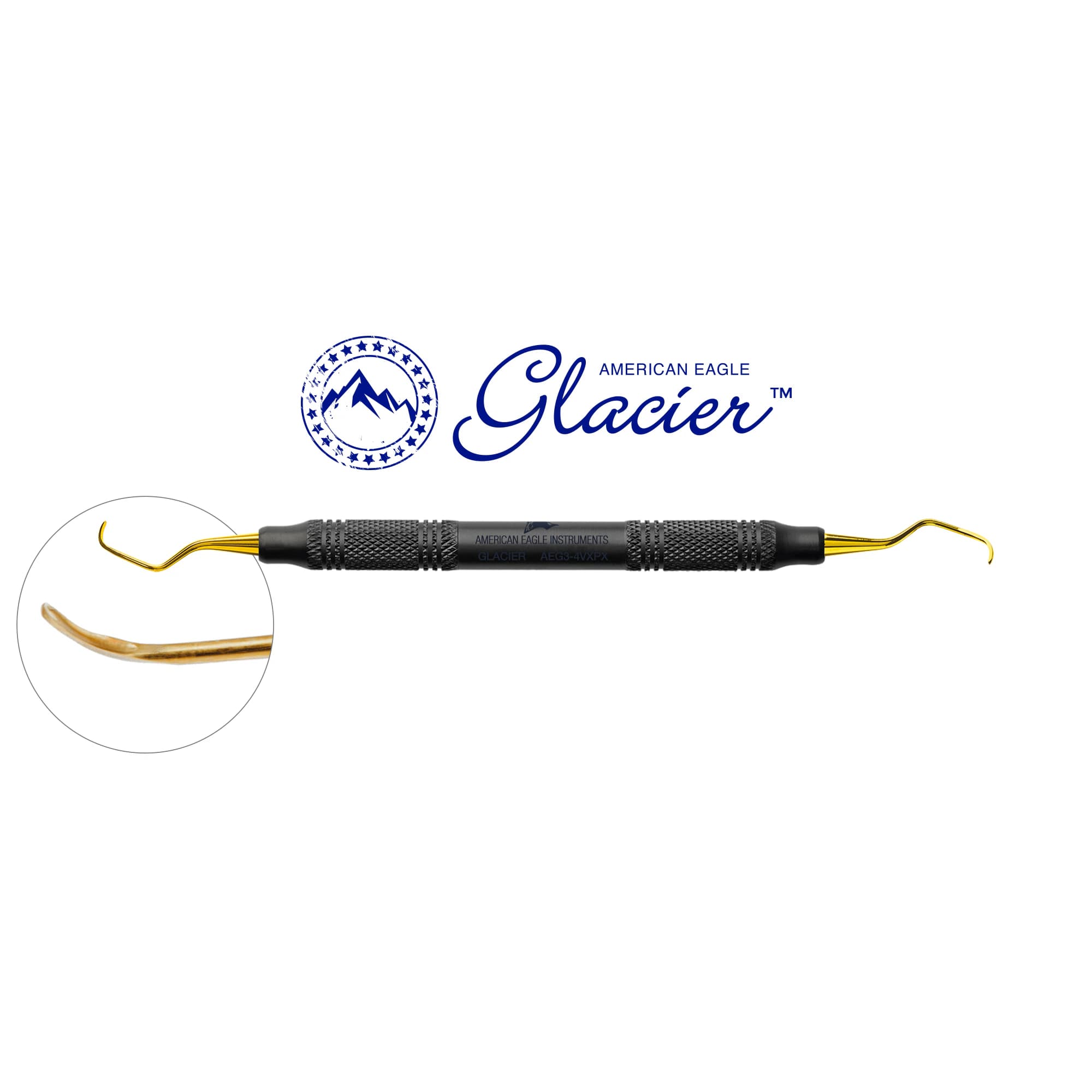 American Eagle Glacier Gracey Curette #3/4, Anterior, XP SQUARED Technology, EagleLite Resin Handle, Double End, Black - American Eagle XP SQUARED Technology Glacier Curette – 3/4 Gracey, Anterior, EagleLite Resin Handle, Double End - American Eagle XP SQUARED Technology Glacier Curette – 3/4 Gracey, Anterior, EagleLite Resin Handle, Double End - Image 1