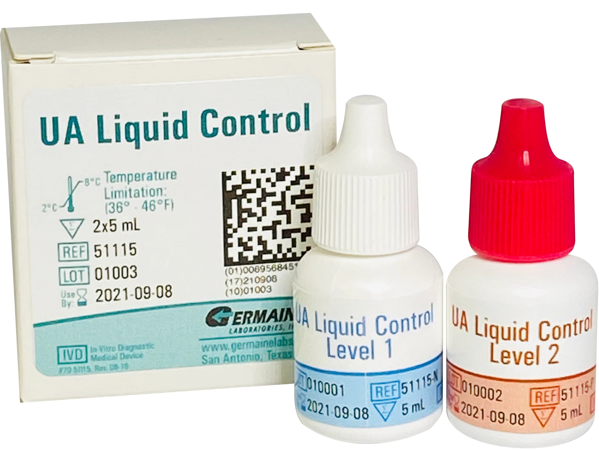 Germaine Laboratories Urinalysis Positive/Negative Control Set, 2 x 5 mL Dropper Bottles, 2/Each - Urinalysis Control Set - Image 1