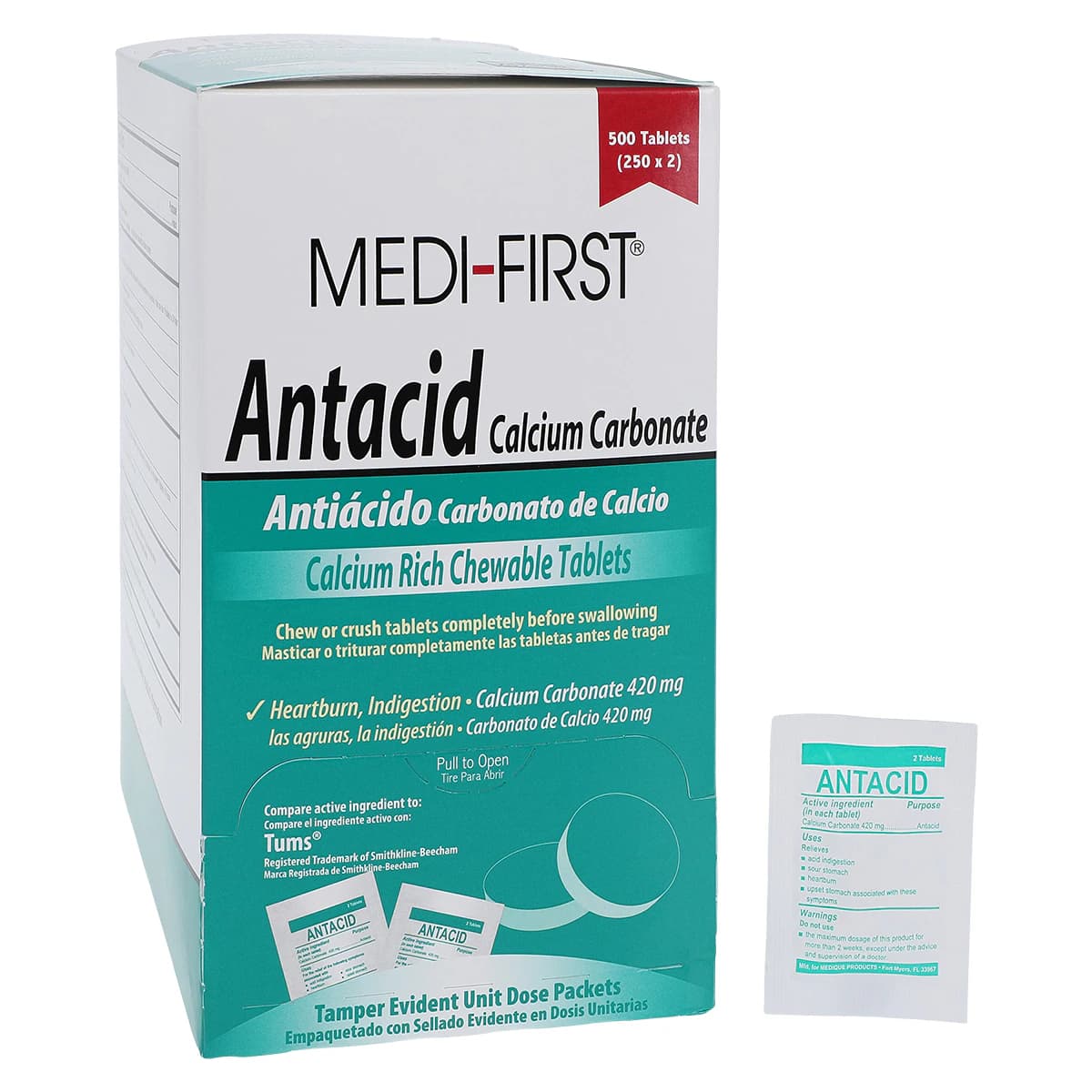 Medi-1st Antacid Chew Tabs, 420mg, Unit Dose Pack, 250x2/Box - Medi-1st Antacid Chew Tabs - Image 1