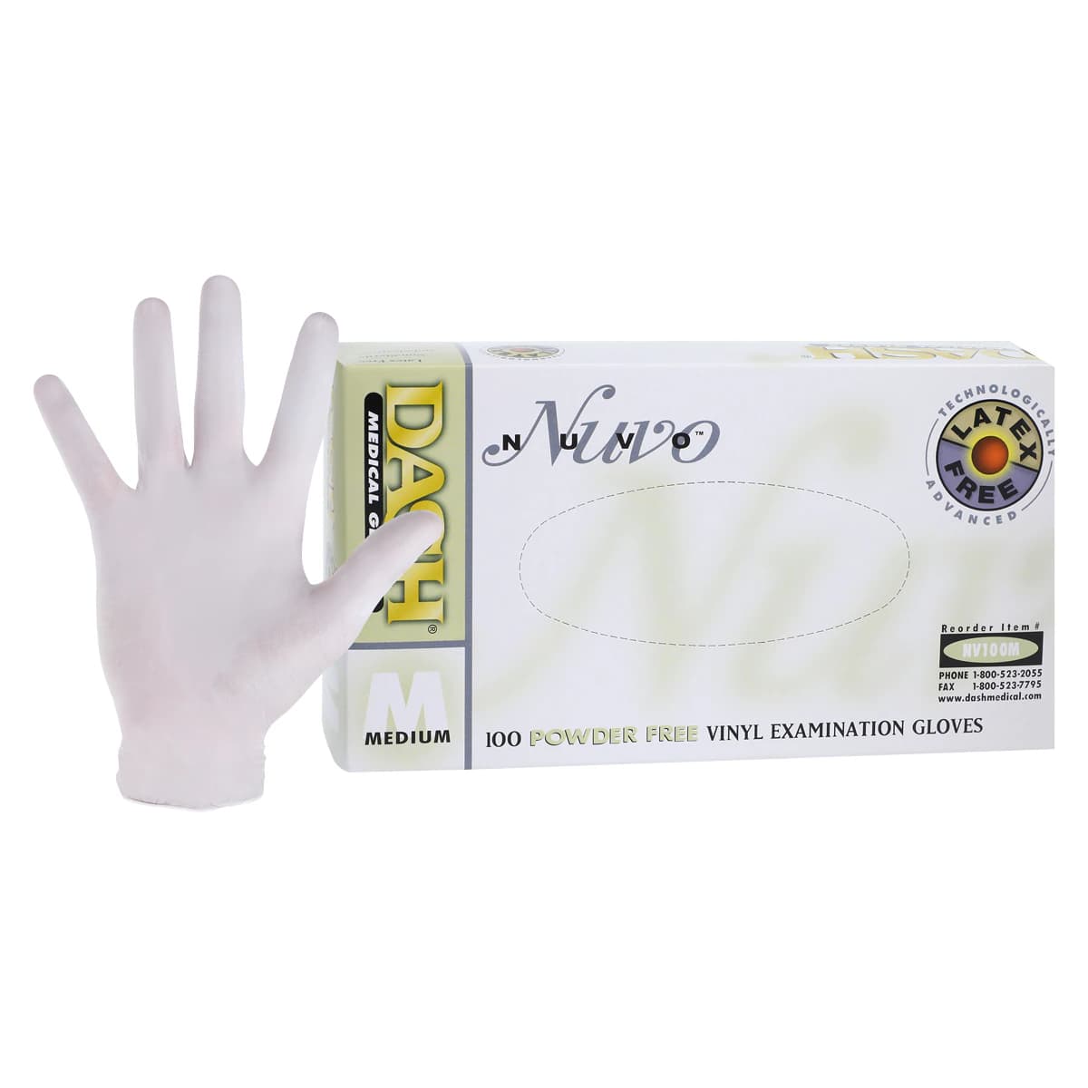 Nuvo Vinyl Exam Gloves, Powder-Free, Non-Sterile, Medium, White, 100/Box, NV100M - Nuvo Vinyl Exam Gloves, Powder-Free, Medium, 100/Box, NV100M - Image 1